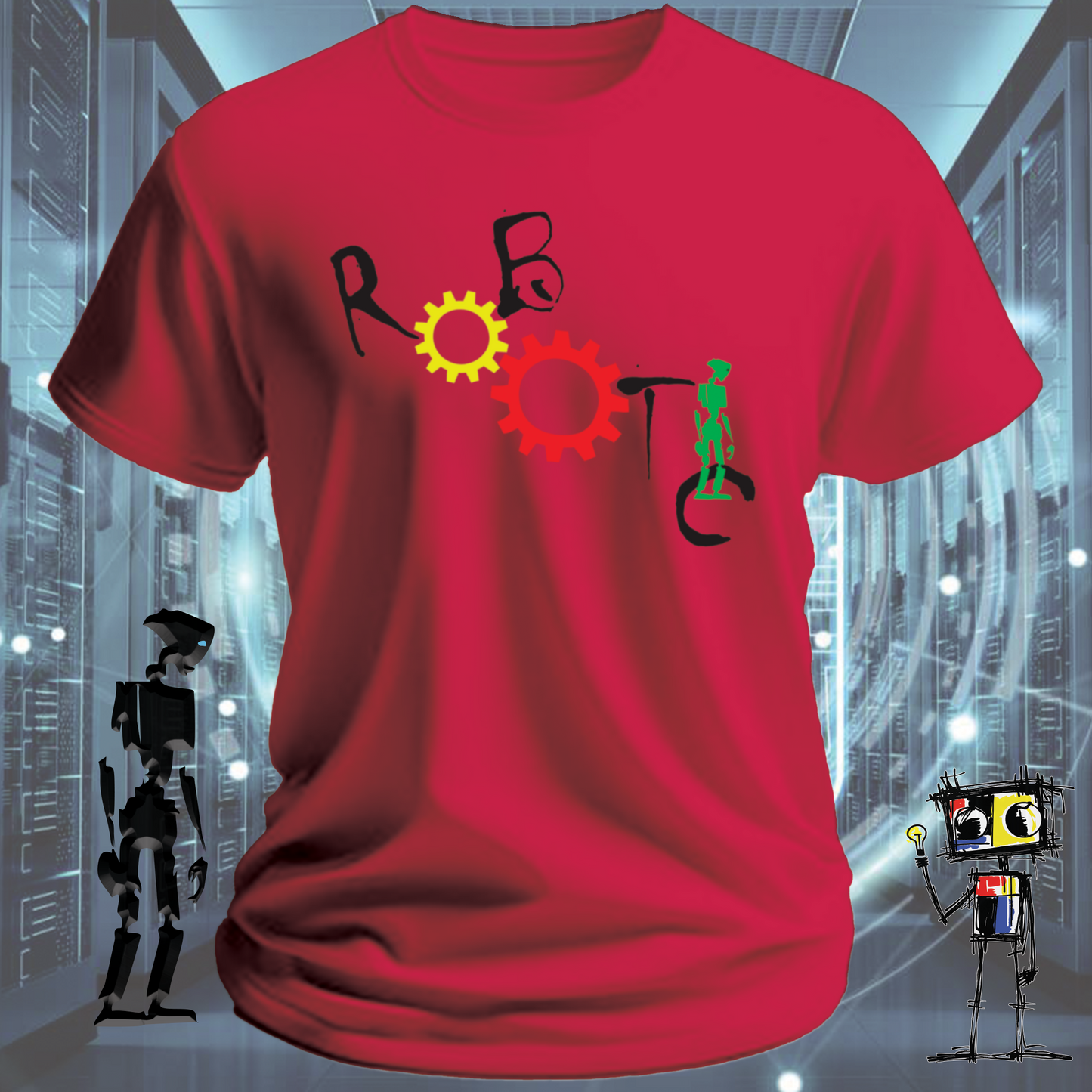 Robotic graphic t-shirt for engineers and technically gifted — alternate view | inkit.design