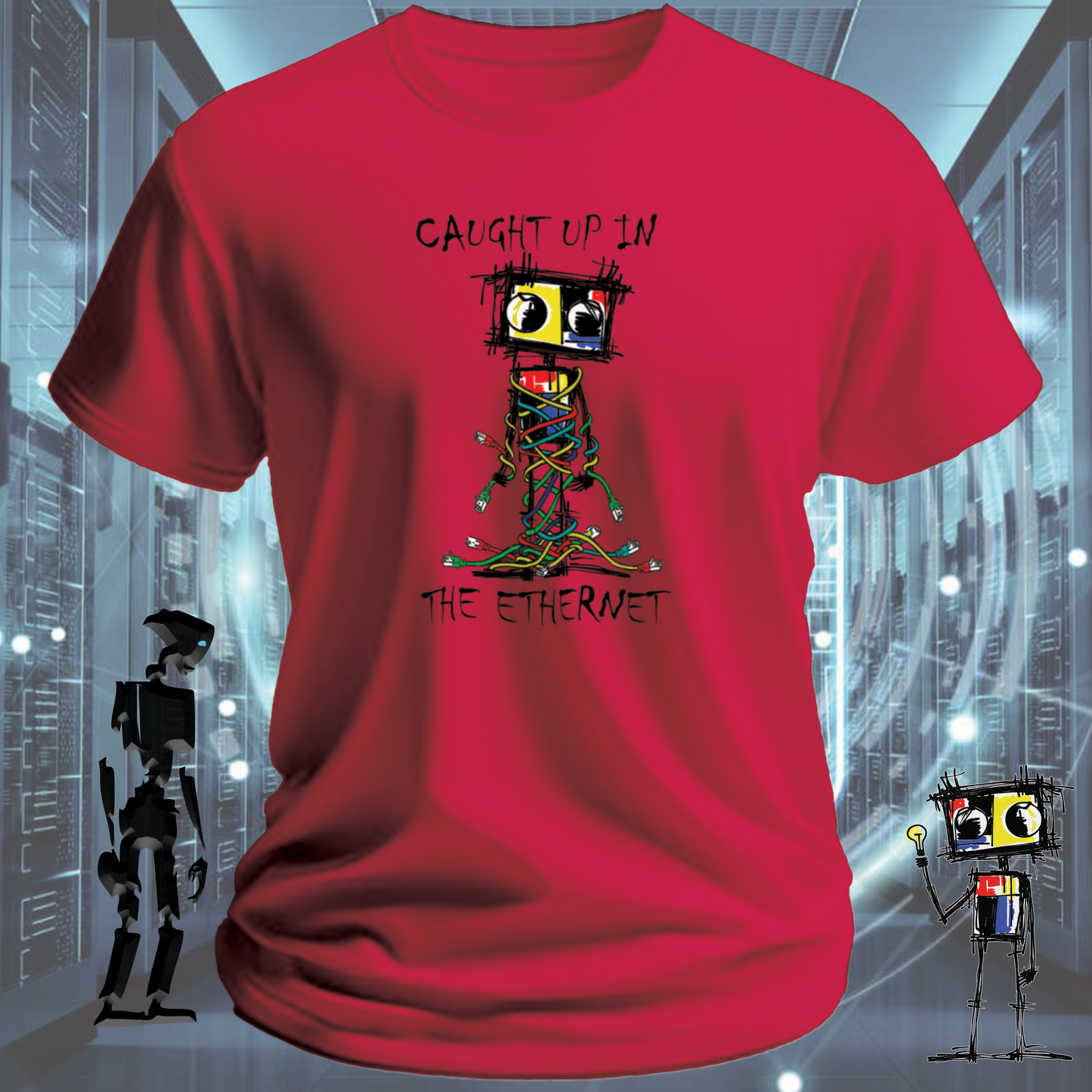 Caught Up graphic t-shirt from the inkit.design Roboto range — alternate view