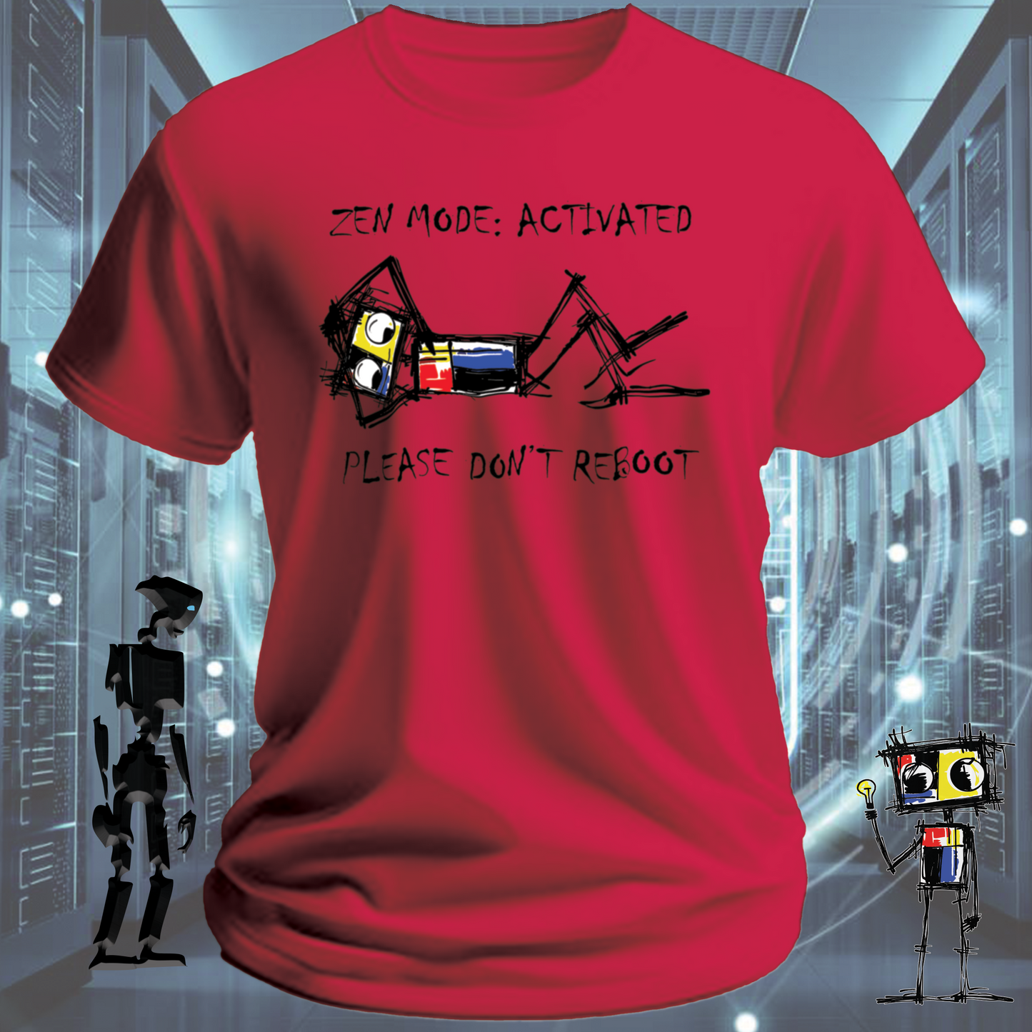 Zen Mode funny tech t-shirt for developers and engineers in deep focus — alternate view | inkit.design
