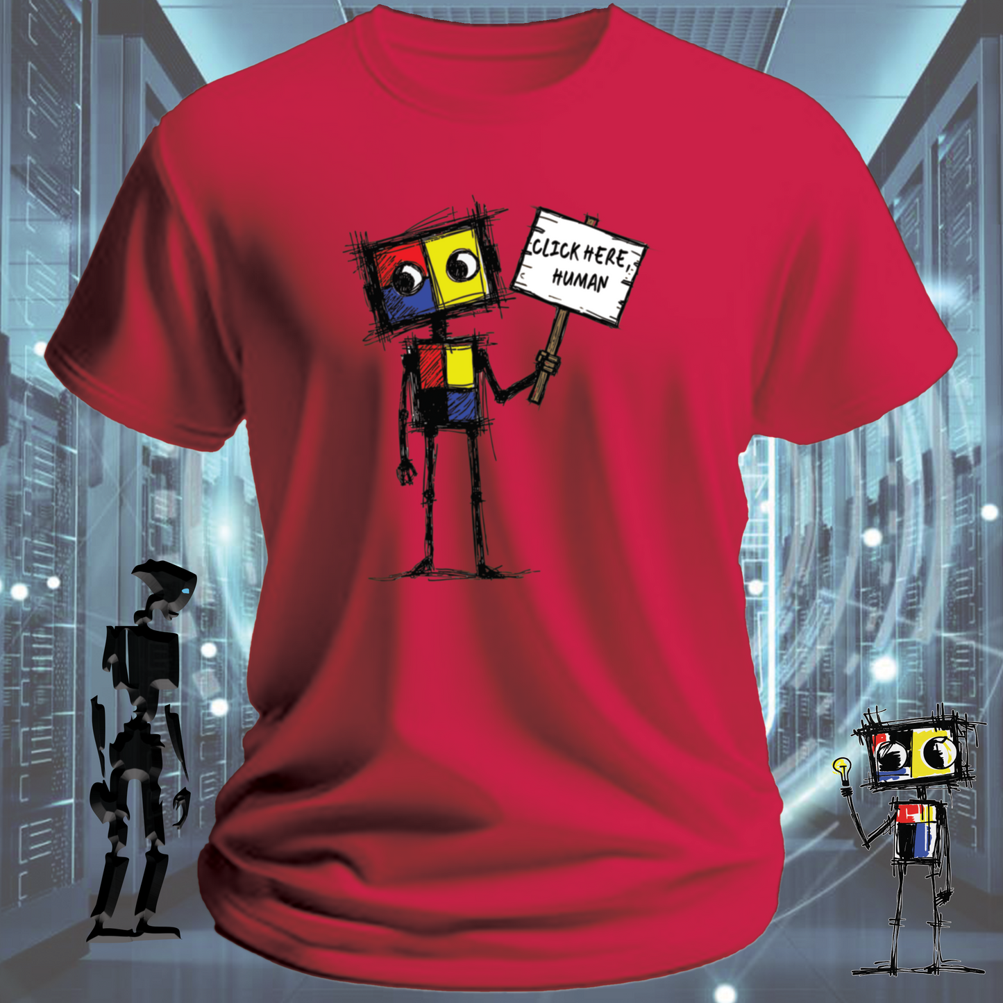 Click Here funny IT t-shirt for developers and UX designers — alternate view | inkit.design