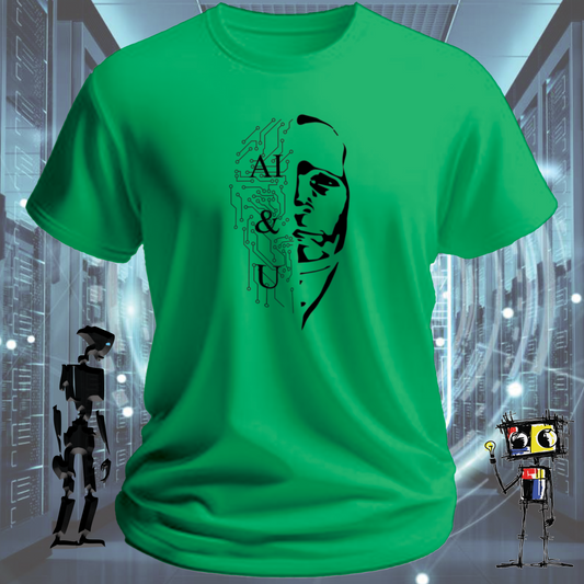 AI and U graphic t-shirt for AI engineers and machine learning developers — back view | inkit.design