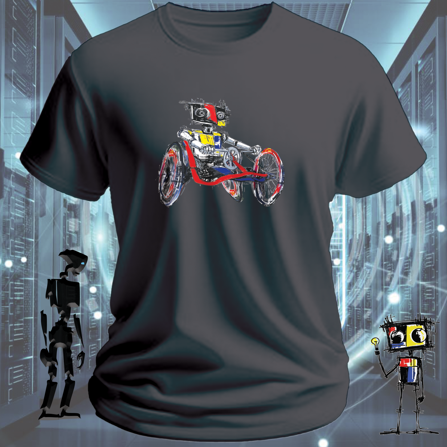 Crank It robot graphic t-shirt from the inkit.design Roboto range