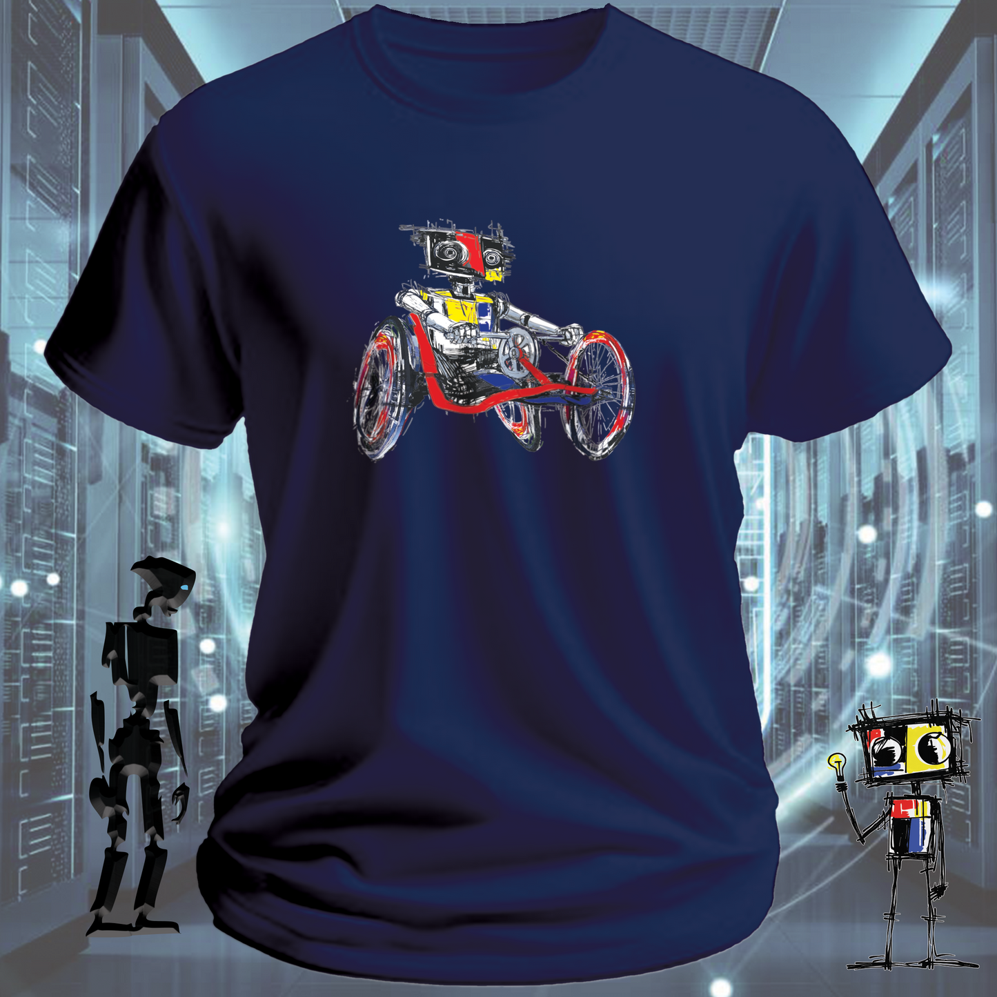 Crank It robot graphic t-shirt from the inkit.design Roboto range — lifestyle shot
