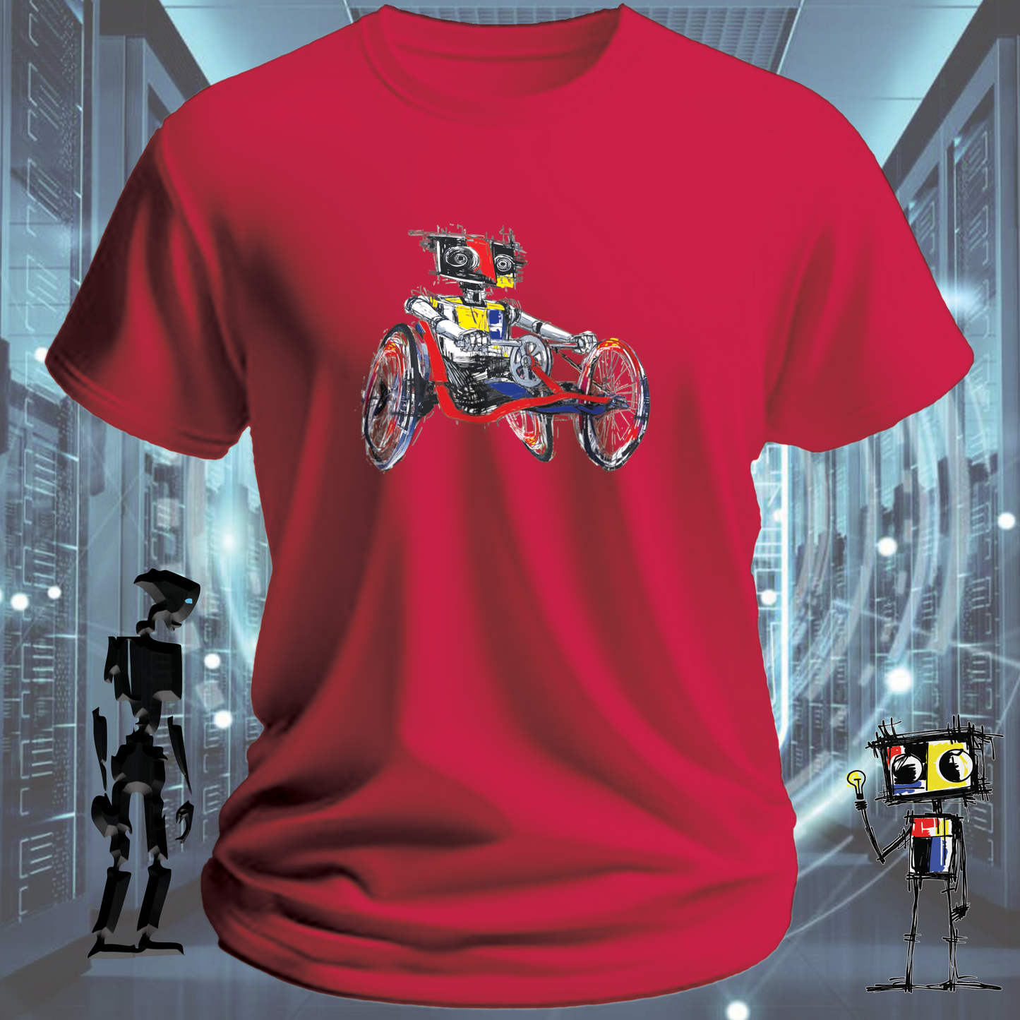 Crank It robot graphic t-shirt from the inkit.design Roboto range — alternate view