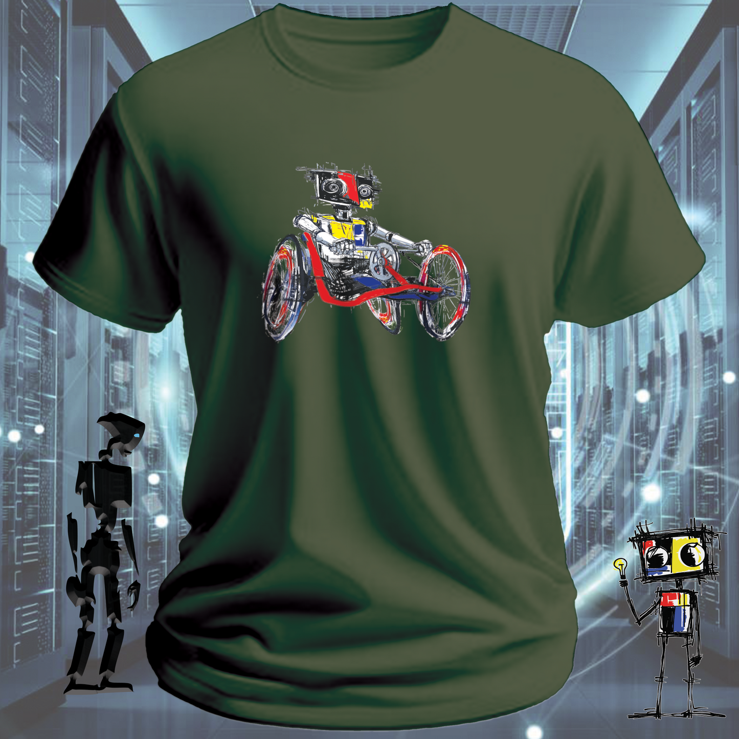 Crank It robot graphic t-shirt from the inkit.design Roboto range — back view