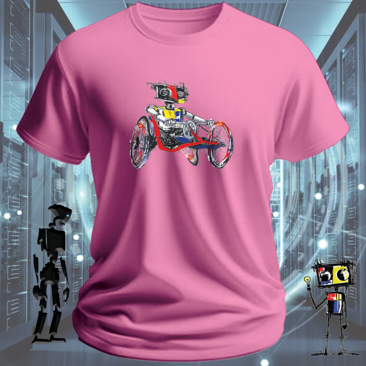Crank It robot graphic t-shirt from the inkit.design Roboto range — product detail