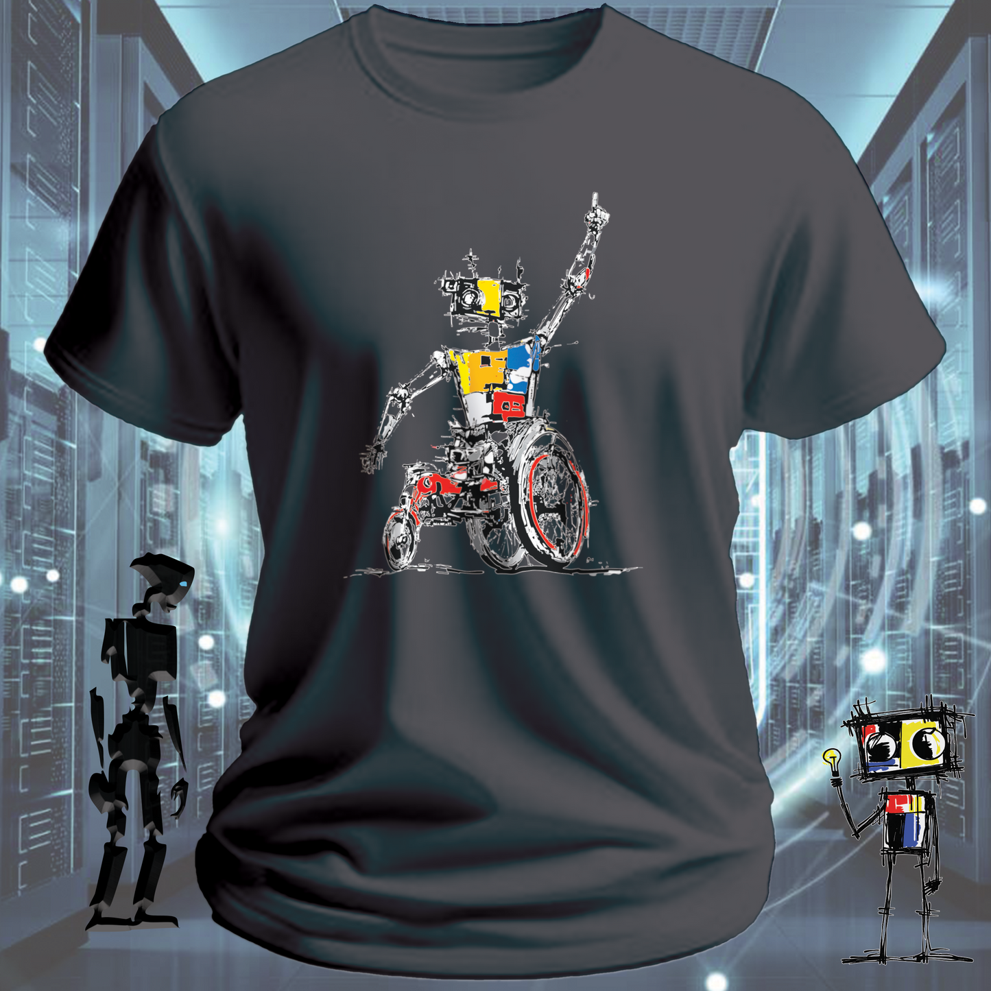 Robo Wheels robot graphic t-shirt from the inkit.design Roboto range — back view