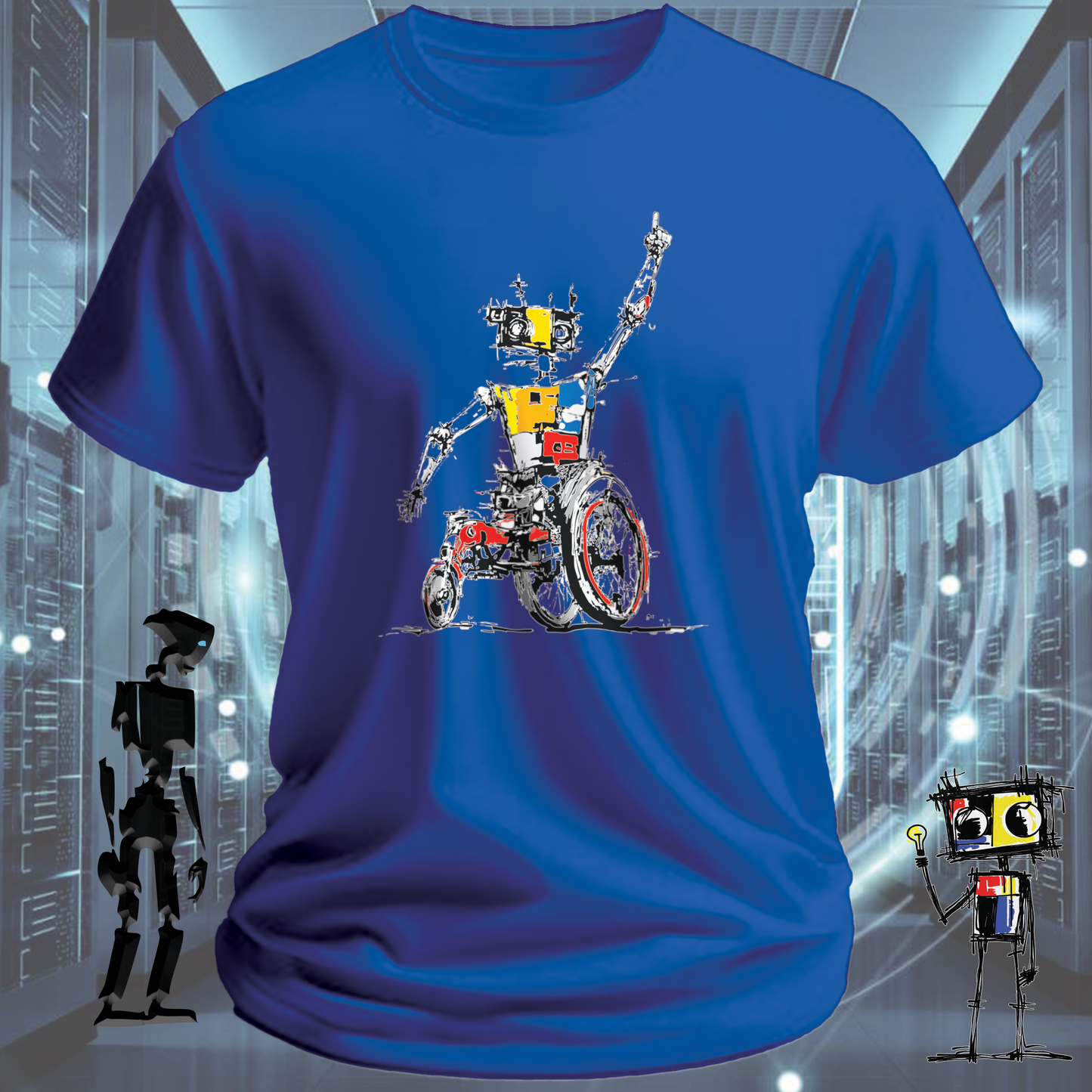 Robo Wheels robot graphic t-shirt from the inkit.design Roboto range