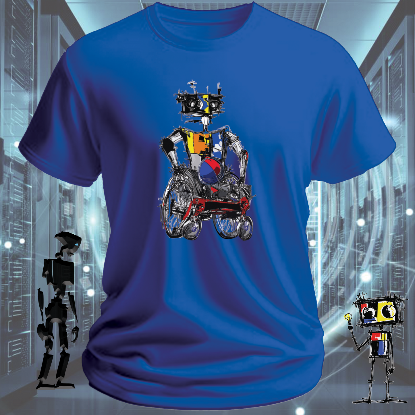 Rugby Wheels quirky robot graphic t-shirt from the inkit.design Roboto range — back view