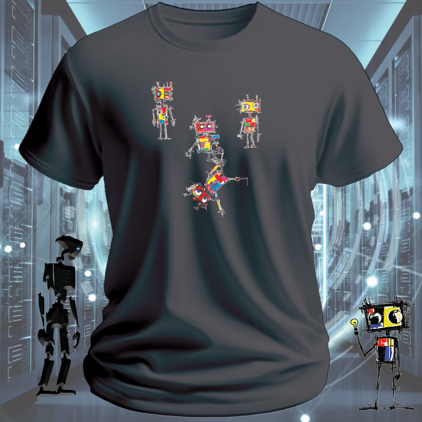 Random Roboto quirky robot graphic t-shirt from the inkit.design Roboto range — on model