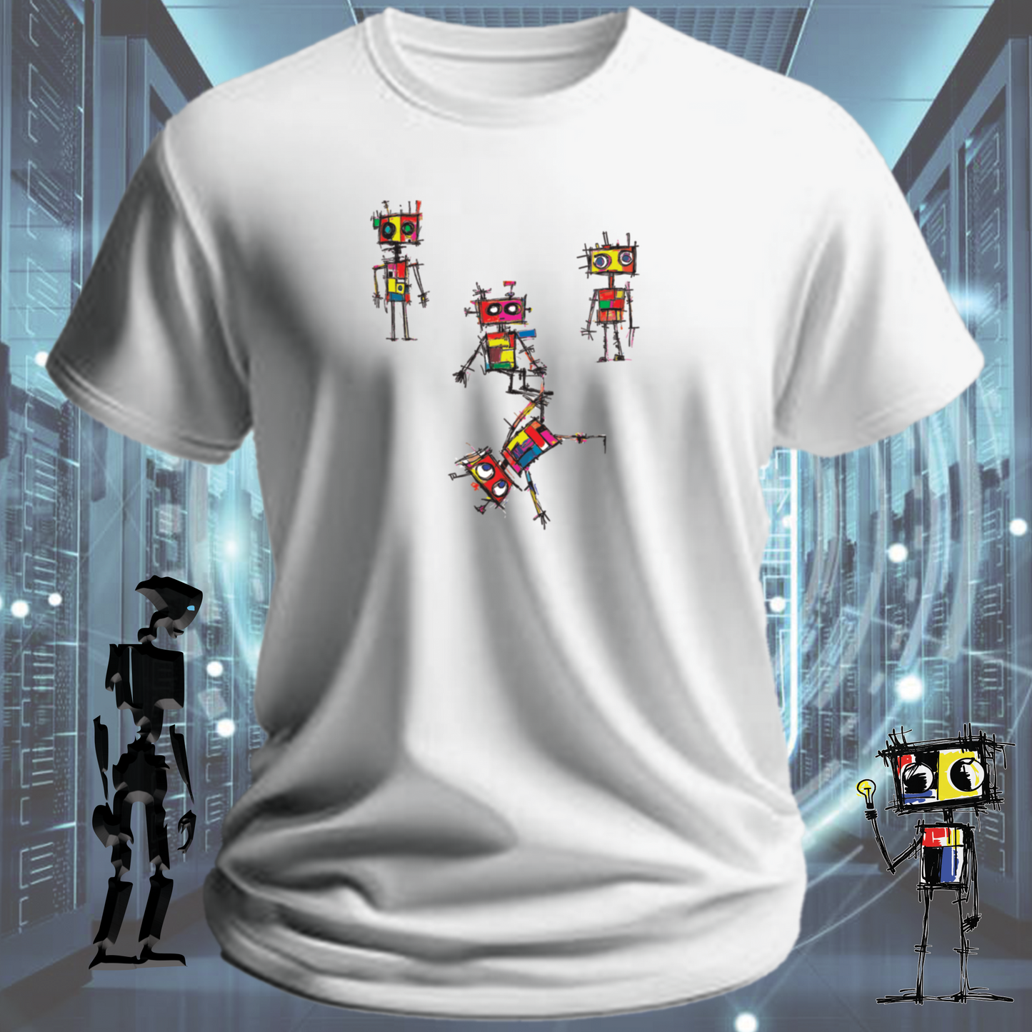 Random Roboto quirky robot graphic t-shirt from the inkit.design Roboto range — detail view