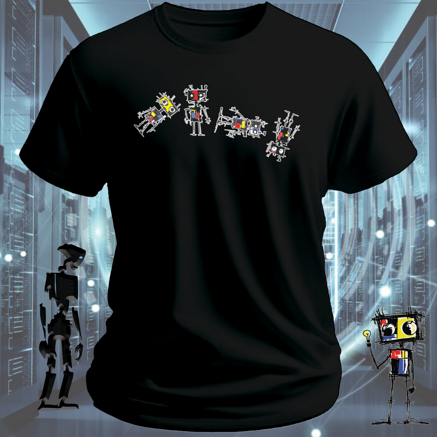Roboto classic robot graphic t-shirt — flagship design from inkit.design — lifestyle shot