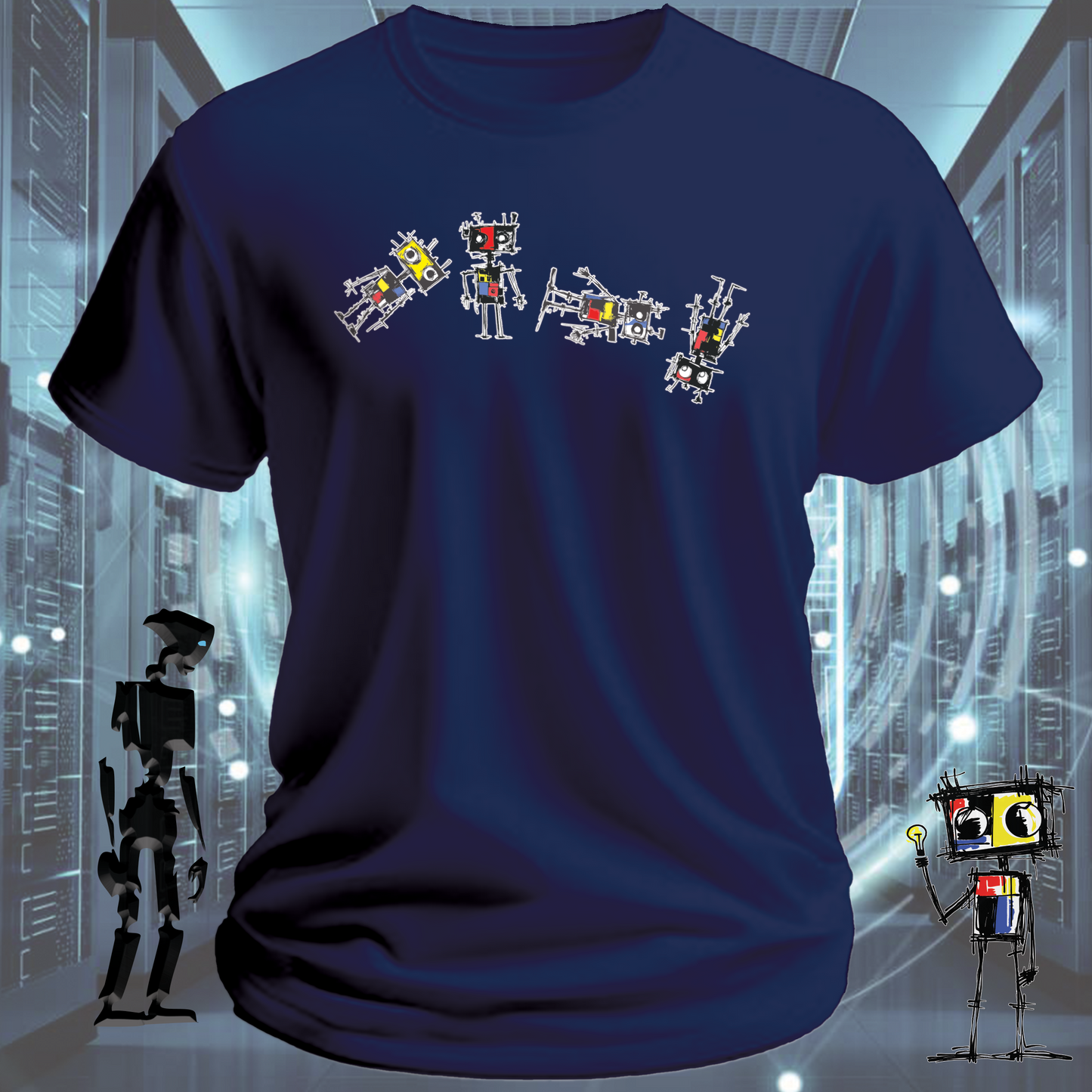 Roboto classic robot graphic t-shirt — flagship design from inkit.design — on model
