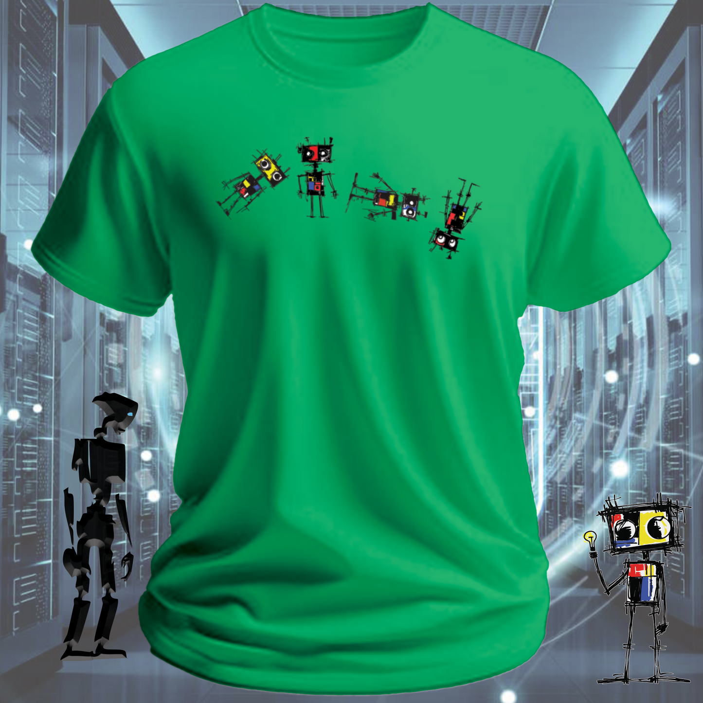 Roboto classic robot graphic t-shirt — flagship design from inkit.design — worn view