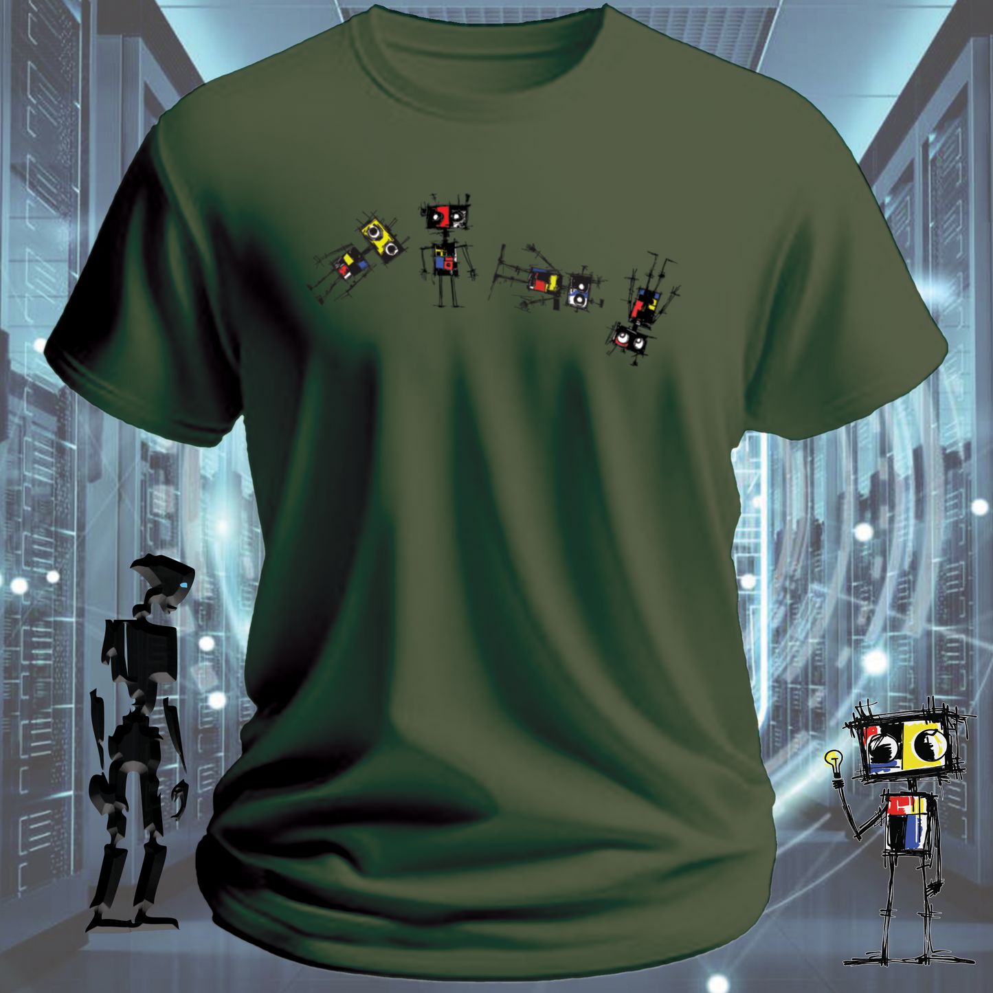 Roboto classic robot graphic t-shirt — flagship design from inkit.design — close up