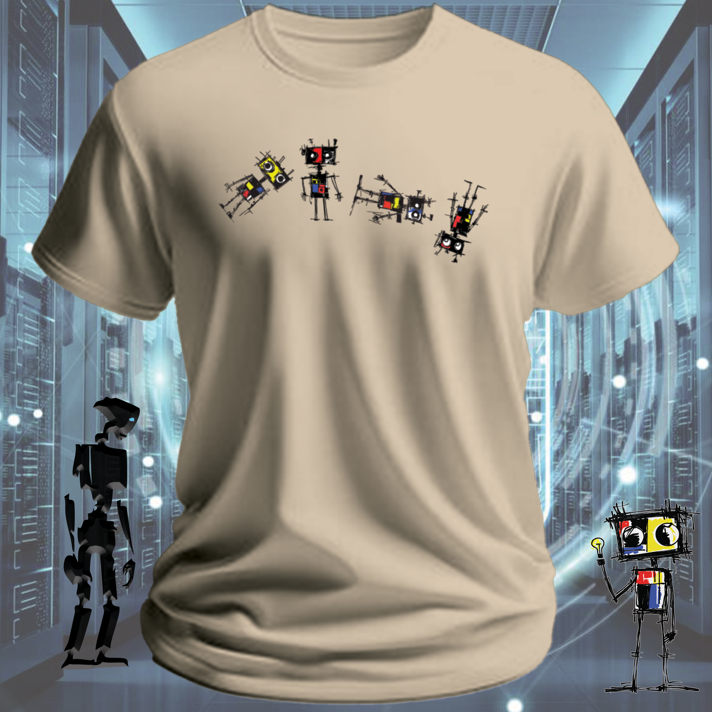 Roboto classic robot graphic t-shirt — flagship design from inkit.design — studio shot