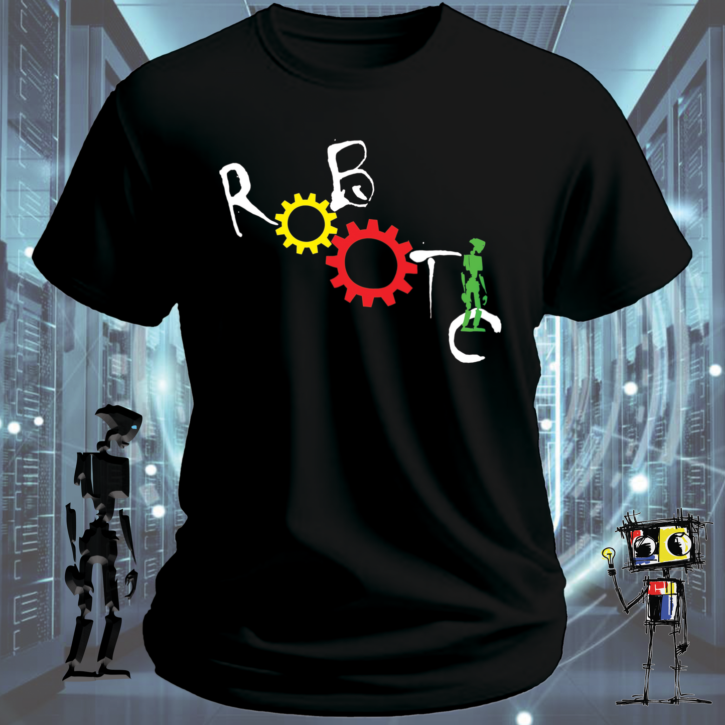Robotic graphic t-shirt for engineers and technically gifted — back view | inkit.design