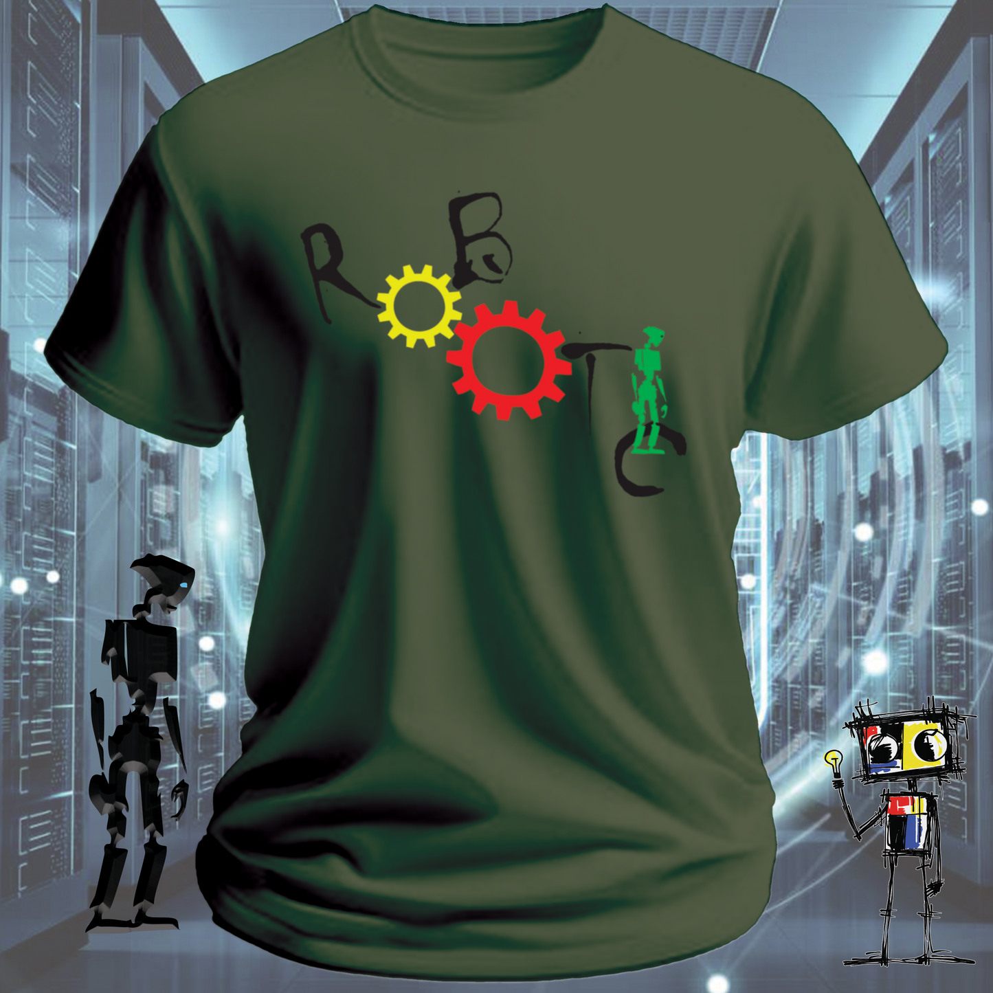 Robotic graphic t-shirt for engineers and technically gifted — detail view | inkit.design