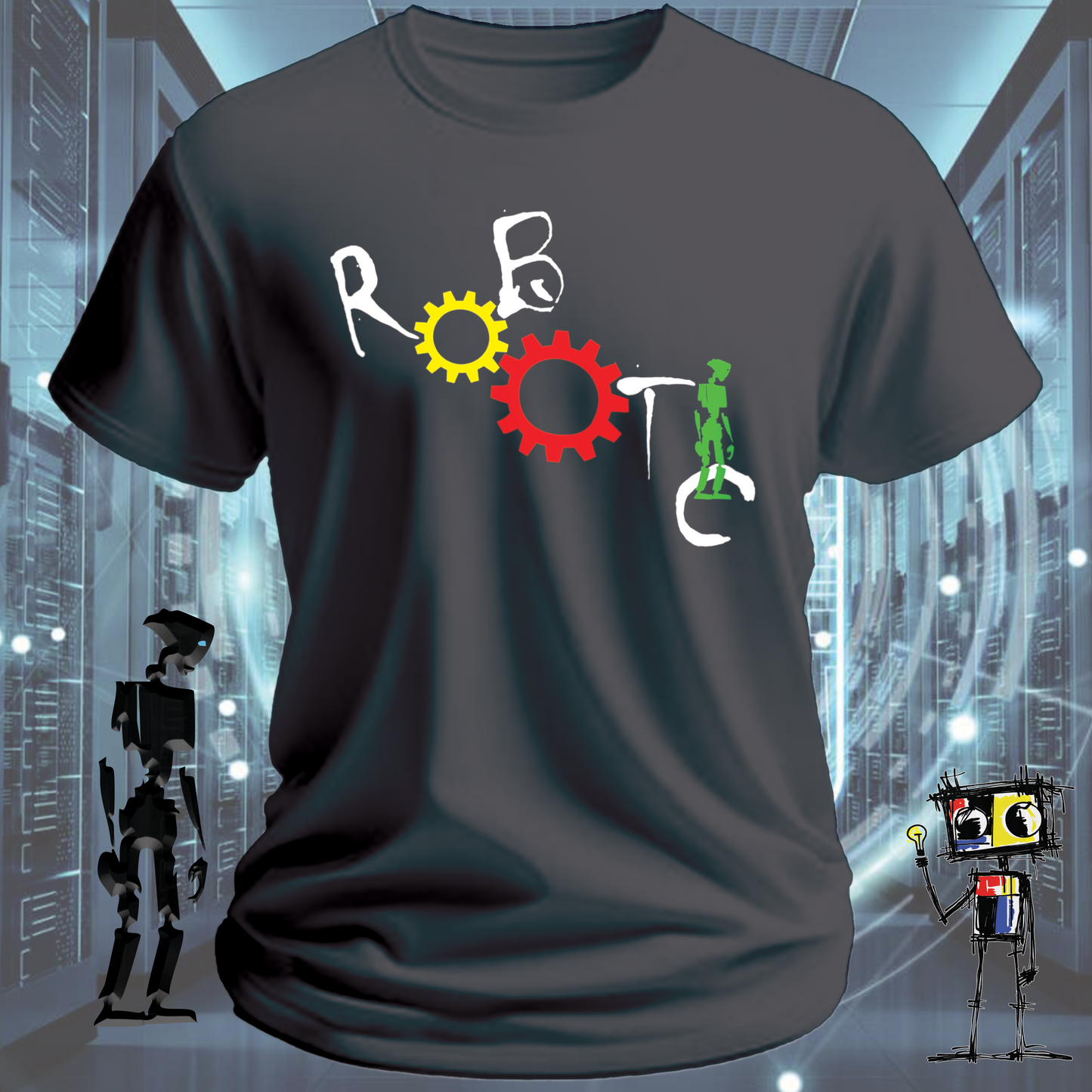 Robotic graphic t-shirt for engineers and technically gifted — studio shot | inkit.design