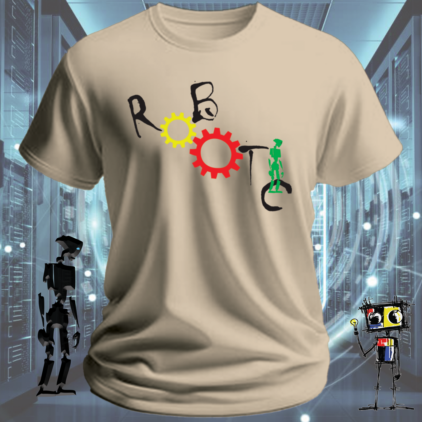 Robotic graphic t-shirt for engineers and technically gifted — close up | inkit.design