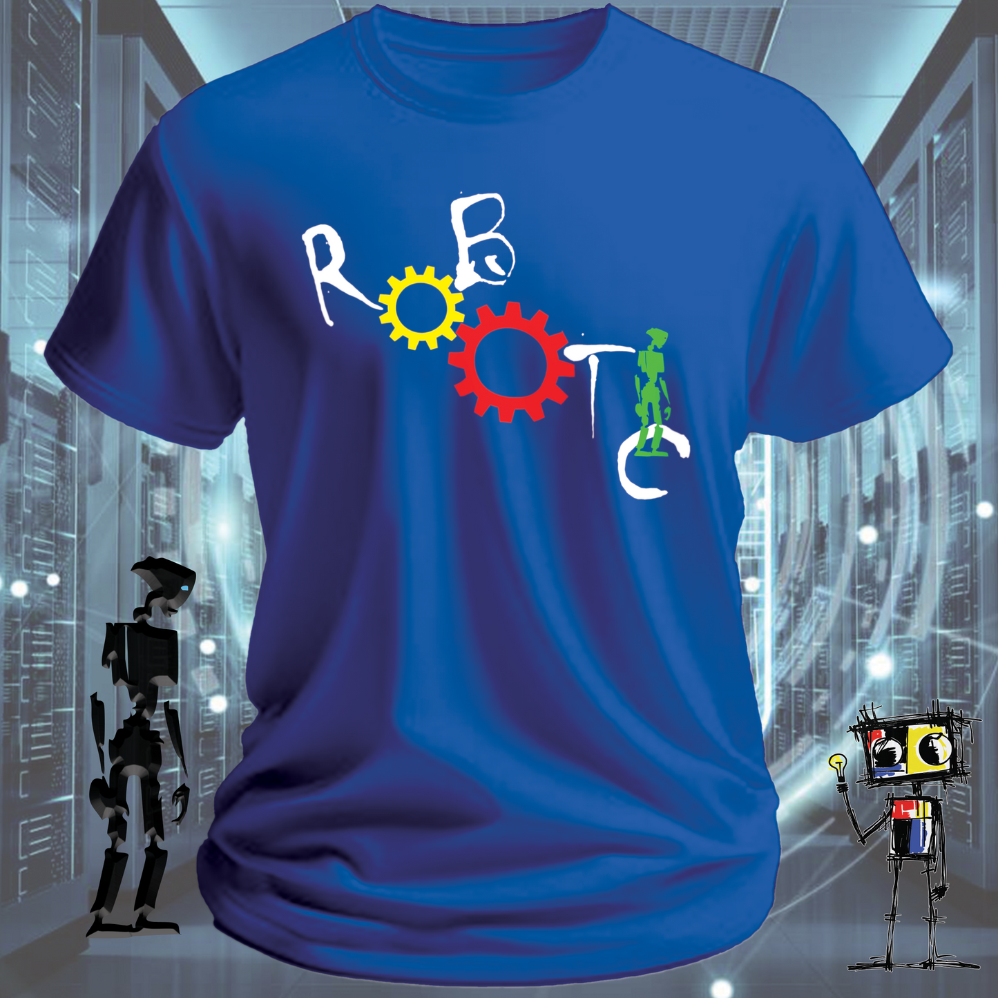 Robotic graphic t-shirt for engineers and technically gifted — flat lay | inkit.design