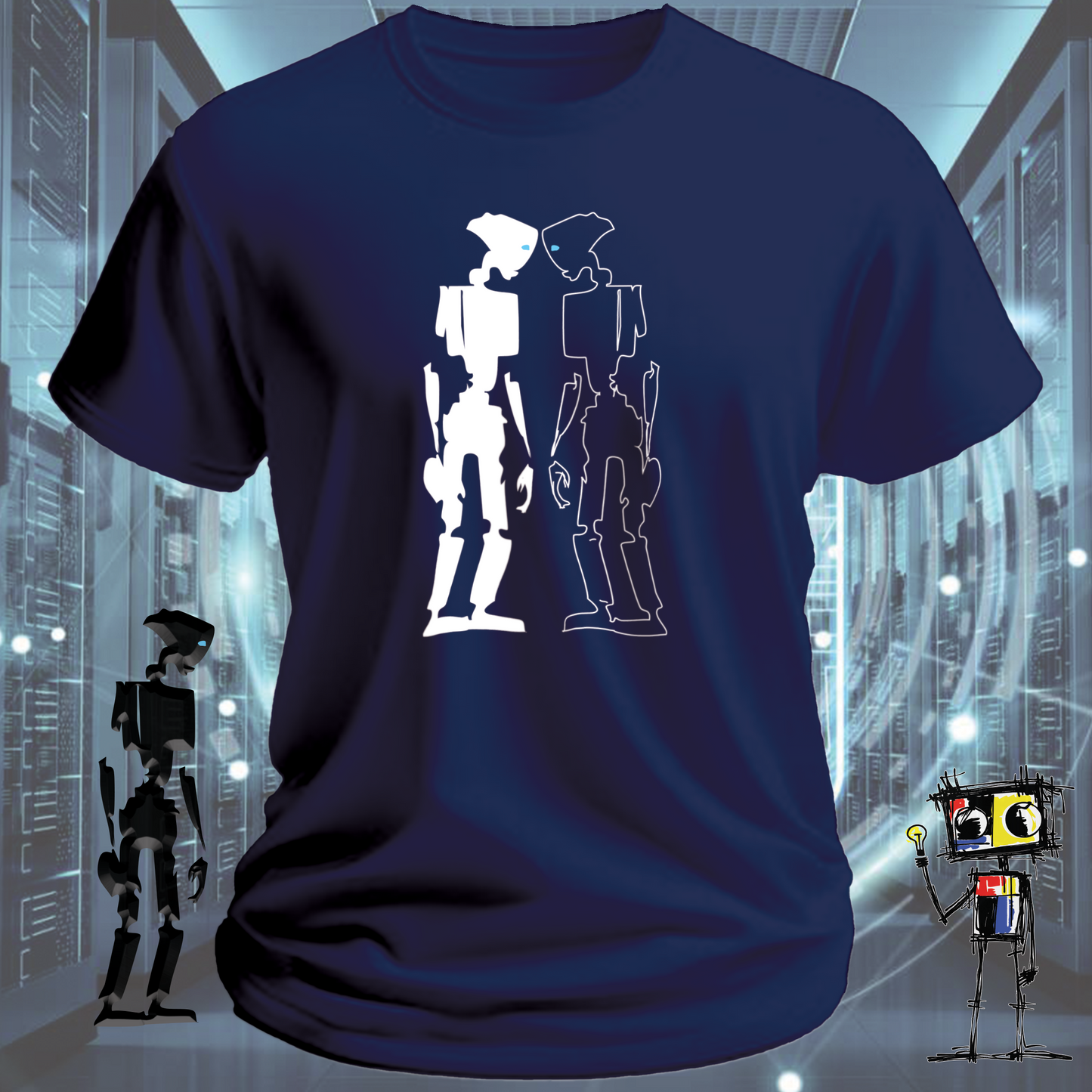 Robot Reflection graphic t-shirt for engineers and developers — flat lay | inkit.design