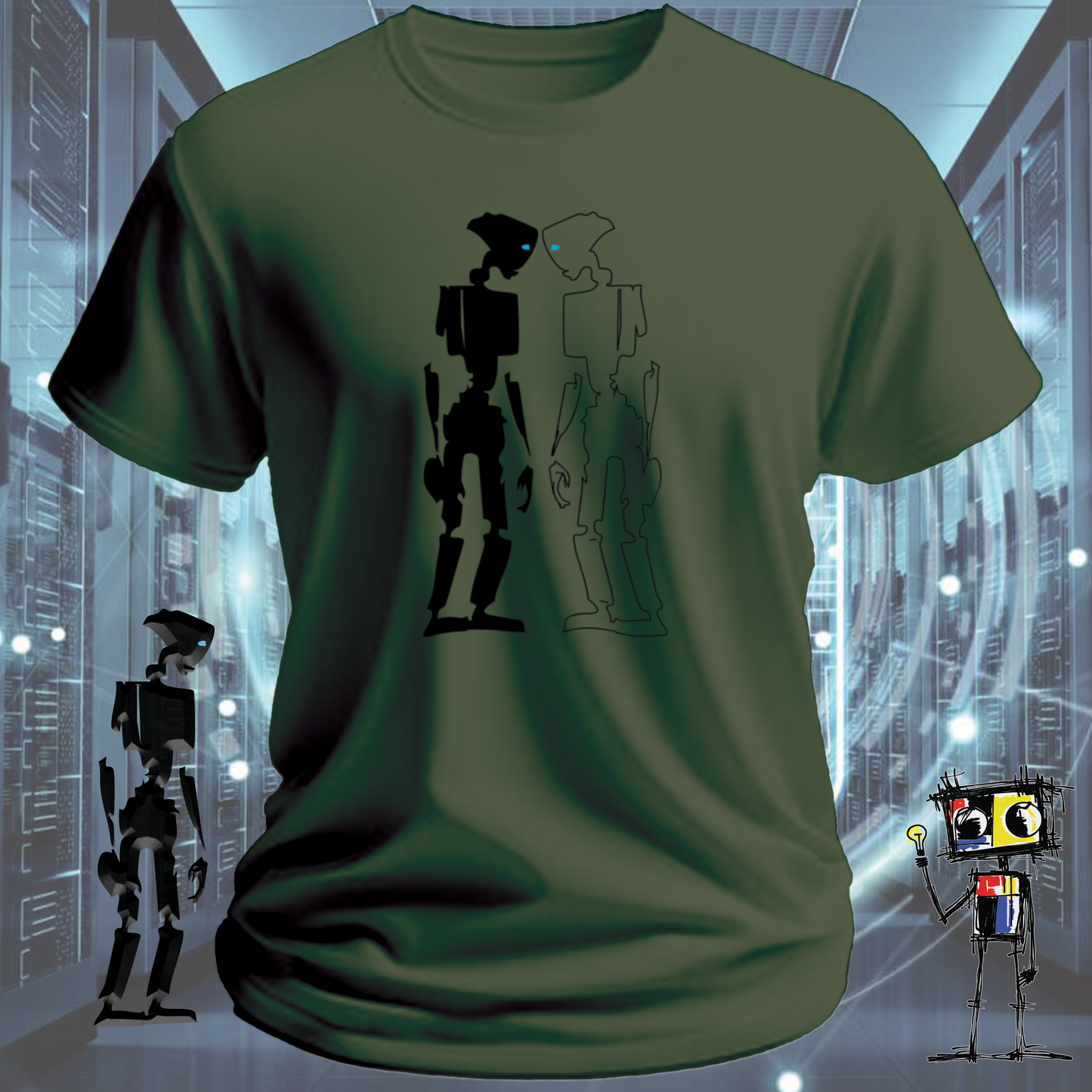 Robot Reflection graphic t-shirt for engineers and developers — on model | inkit.design