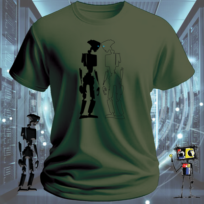 Robot Reflection graphic t-shirt for engineers and developers — on model | inkit.design