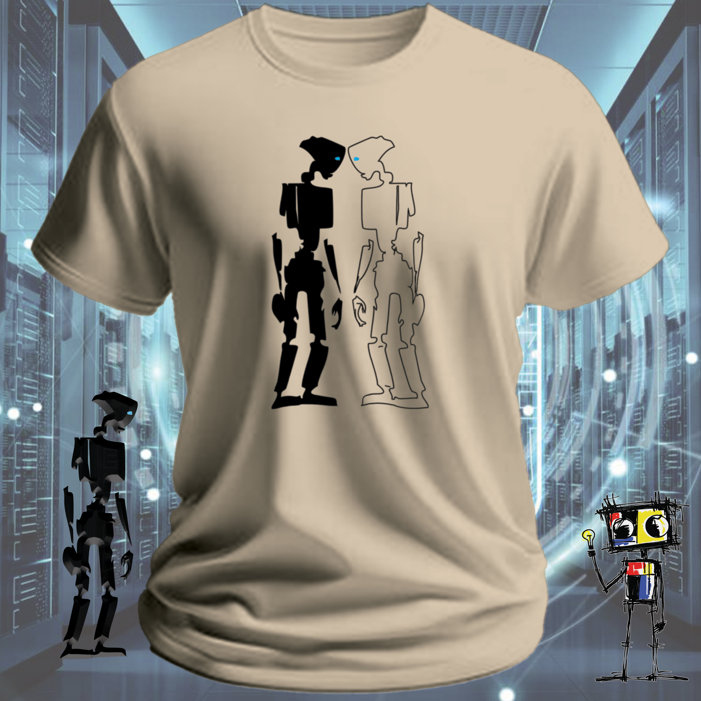 Robot Reflection graphic t-shirt for engineers and developers — detail view | inkit.design