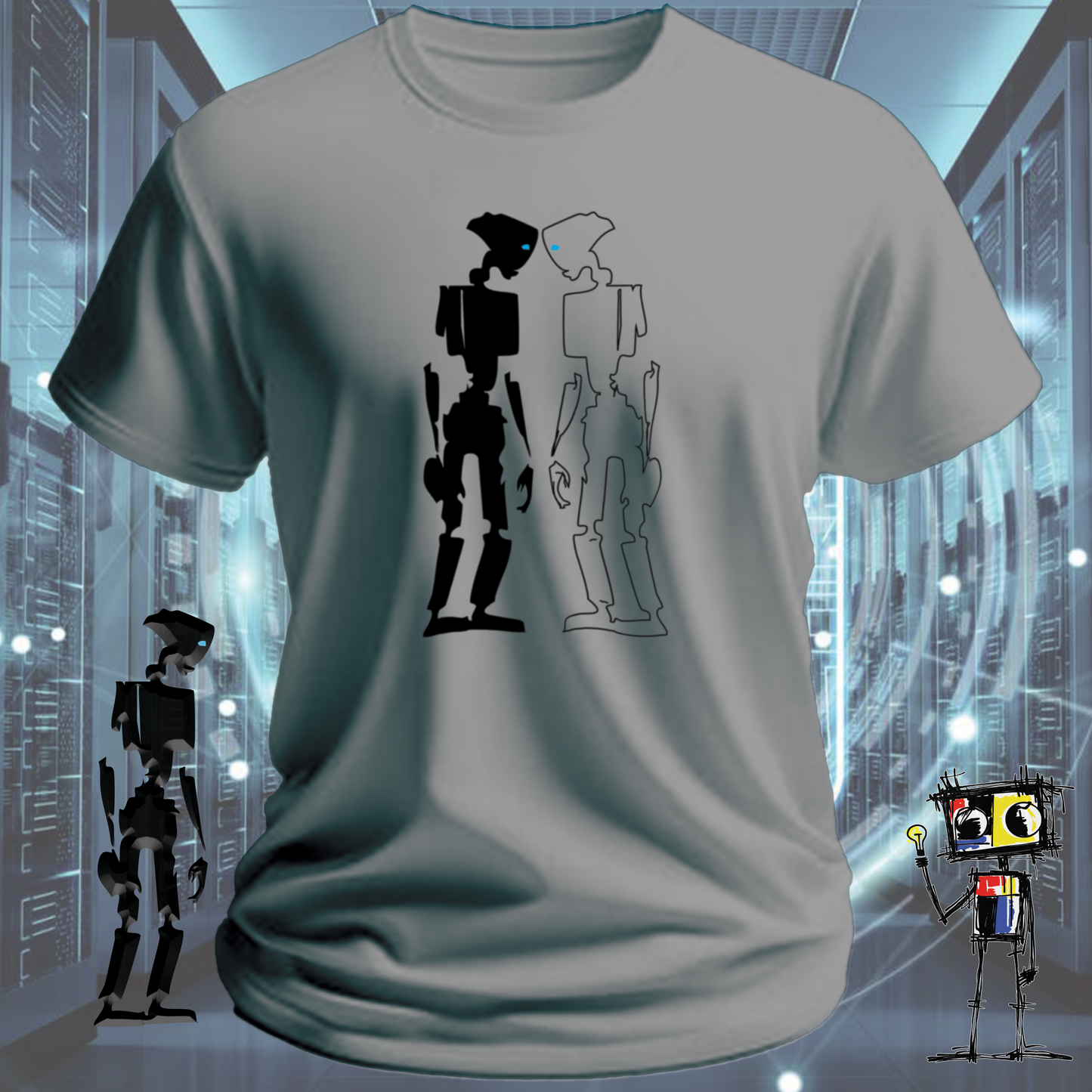 Robot Reflection graphic t-shirt for engineers and developers — alternate view | inkit.design