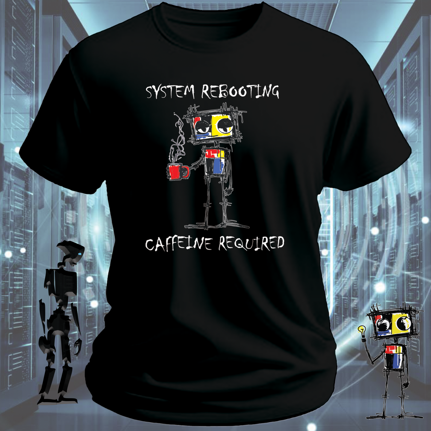 Need Caffeine funny developer t-shirt for engineers and IT professionals — lifestyle shot | inkit.design