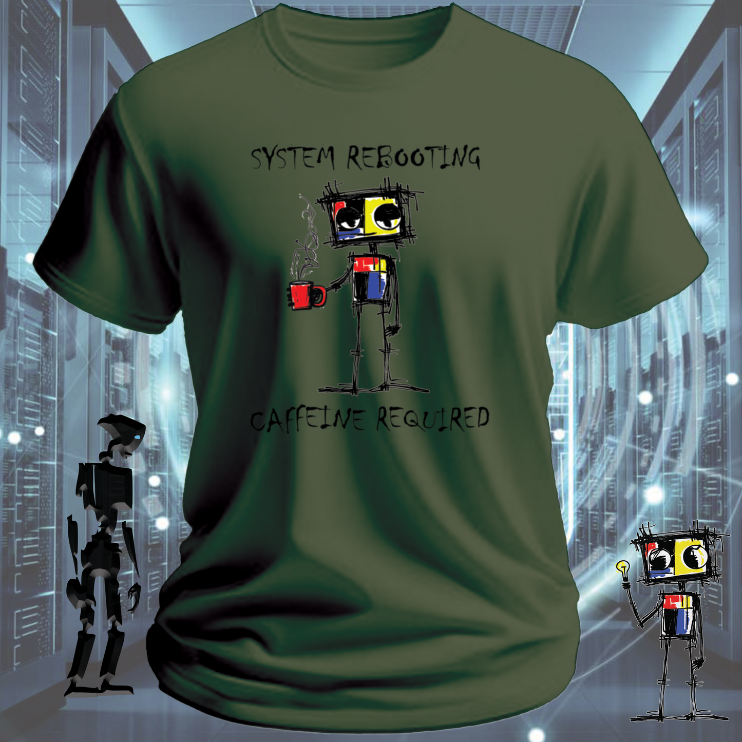 Need Caffeine funny developer t-shirt for engineers and IT professionals — on model | inkit.design