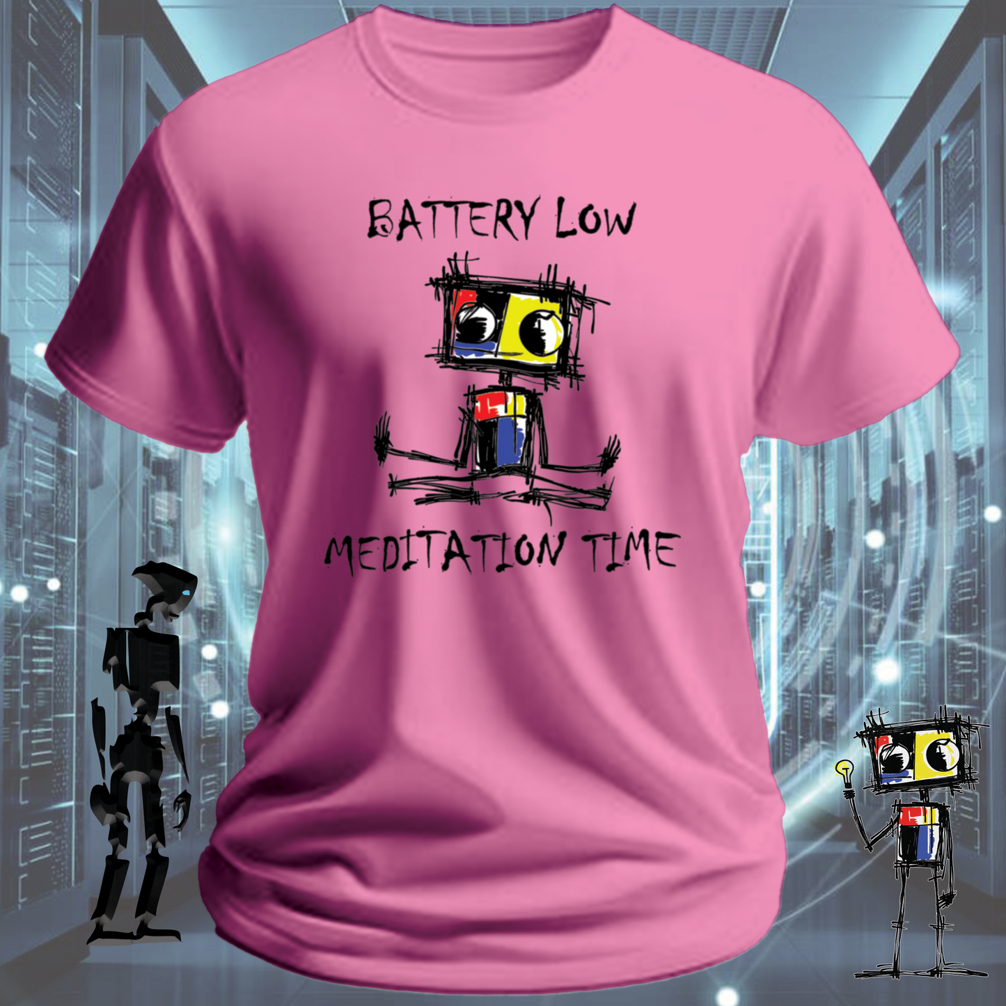 Battery Low funny tech t-shirt for IT professionals and developers — product detail | inkit.design