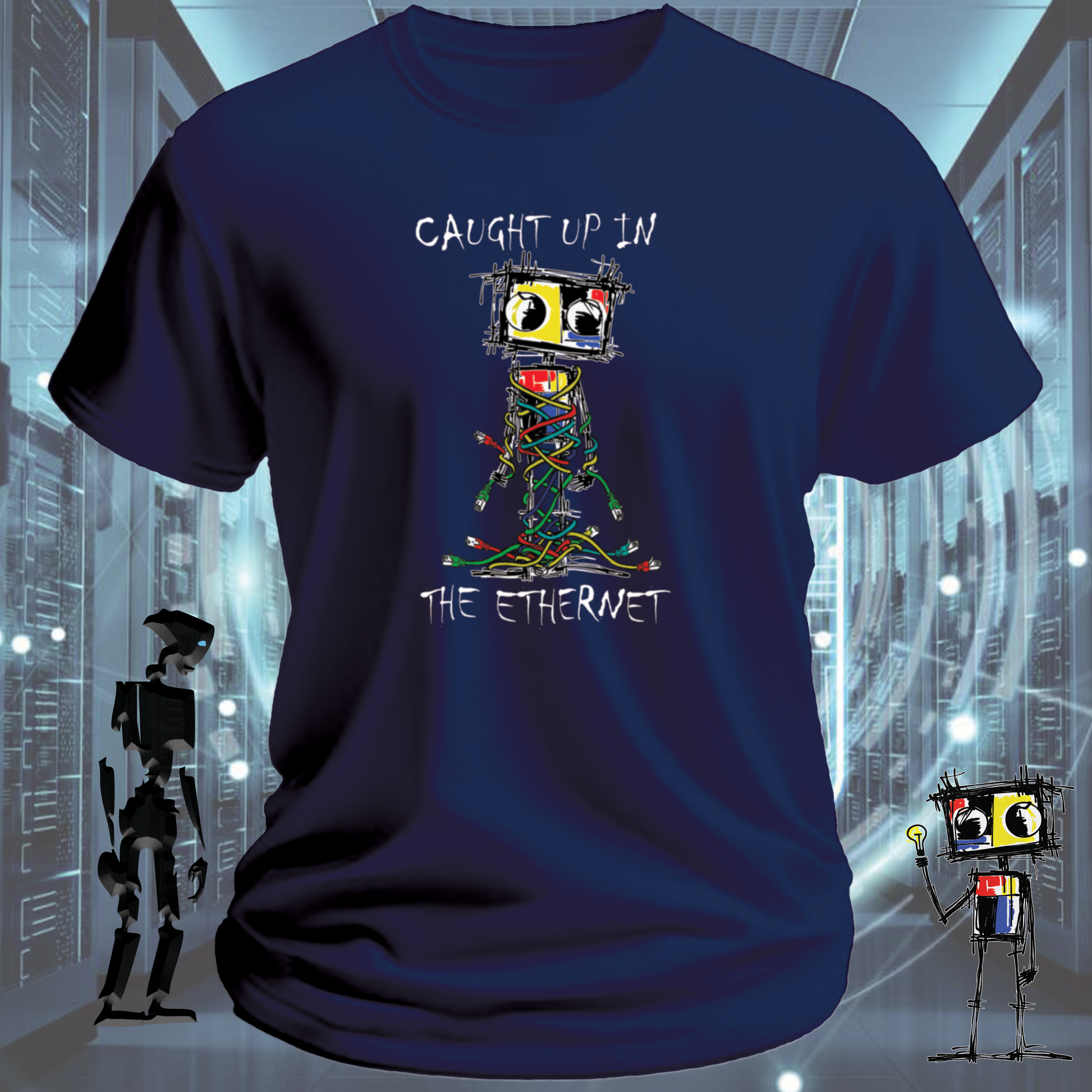 Caught Up graphic t-shirt from the inkit.design Roboto range