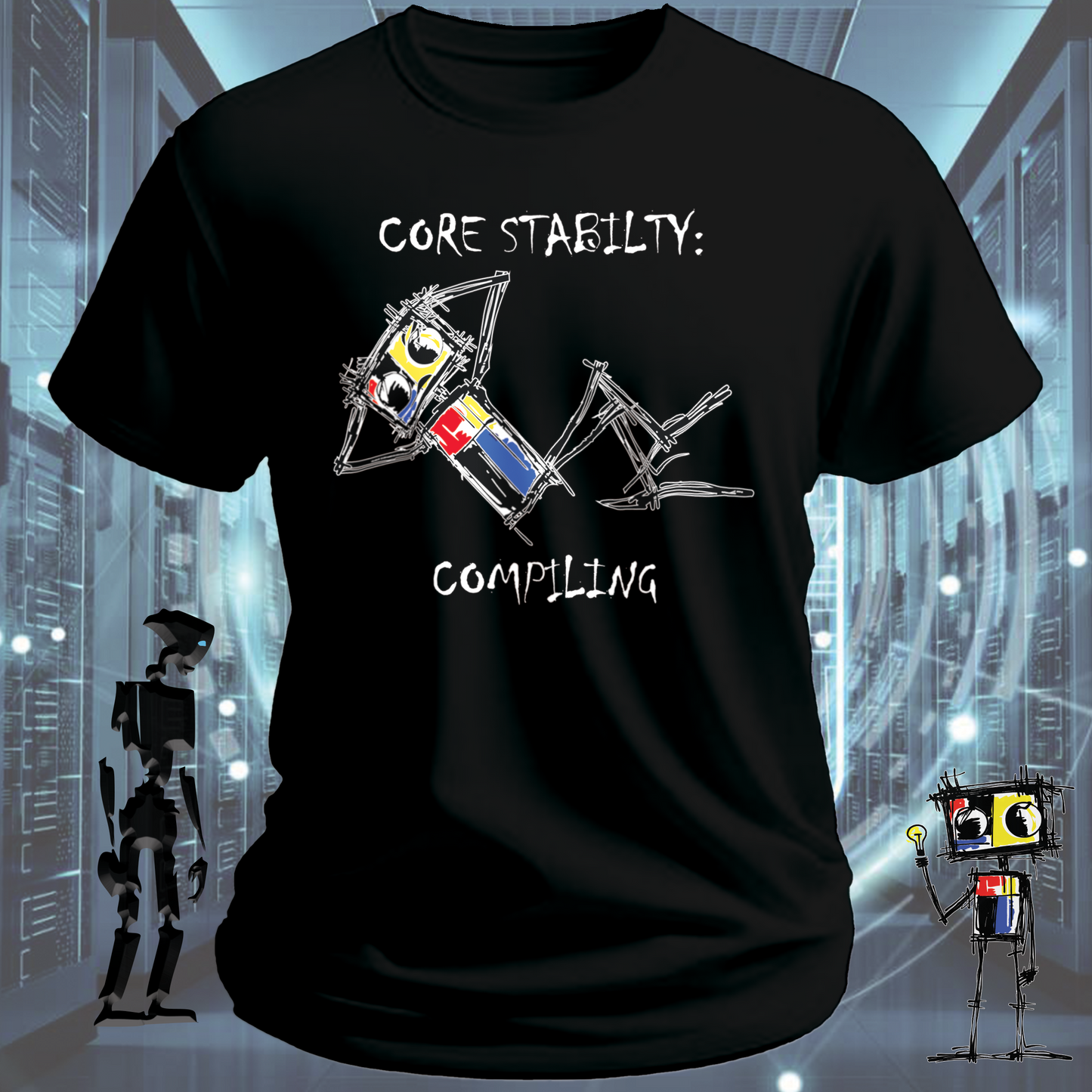 Core Stability funny tech t-shirt for engineers and developers — lifestyle shot | inkit.design