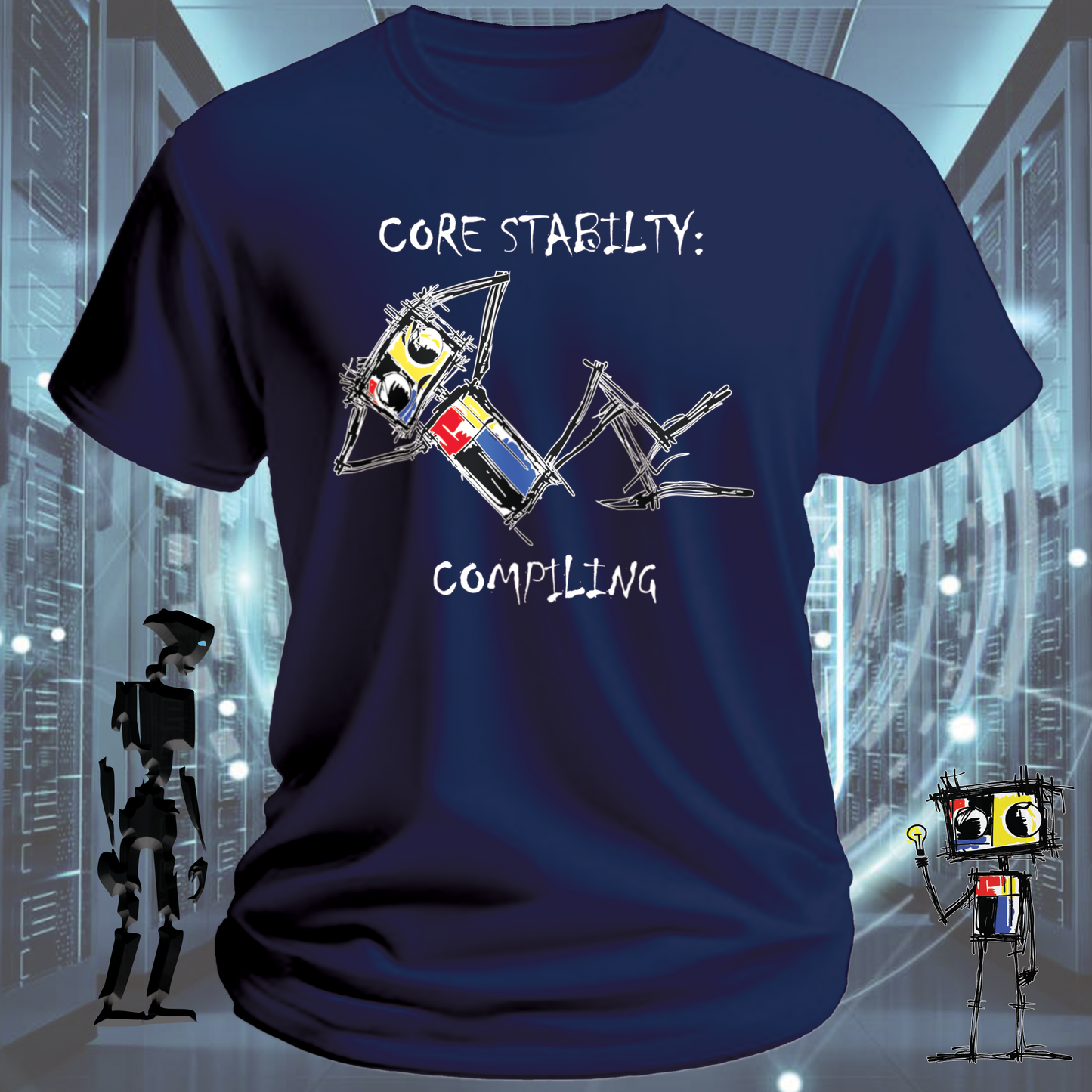Core Stability funny tech t-shirt for engineers and developers — close up | inkit.design