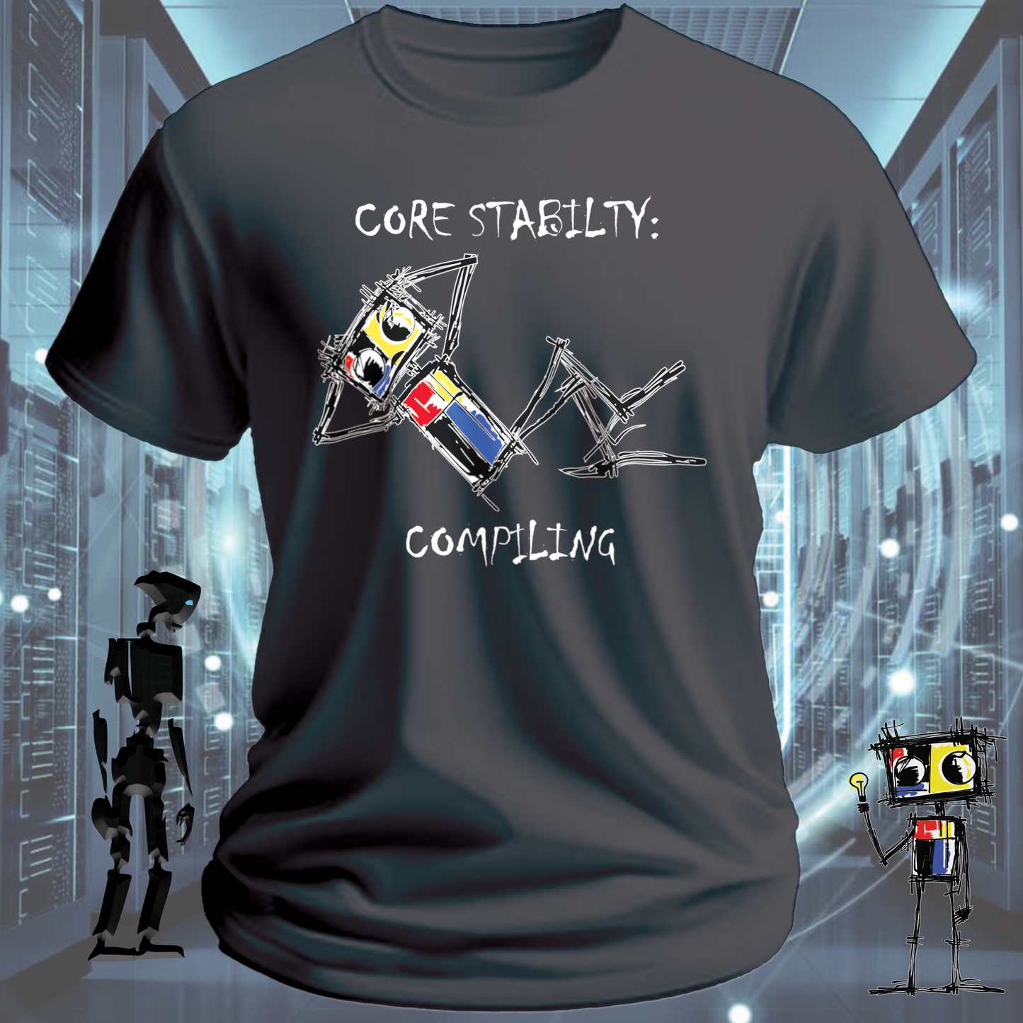 Core Stability funny tech t-shirt for engineers and developers — studio shot | inkit.design