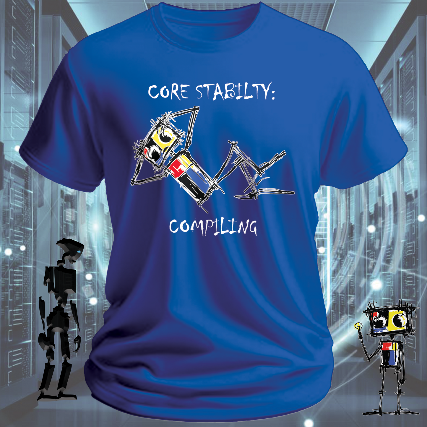 Core Stability funny tech t-shirt for engineers and developers — detail view | inkit.design
