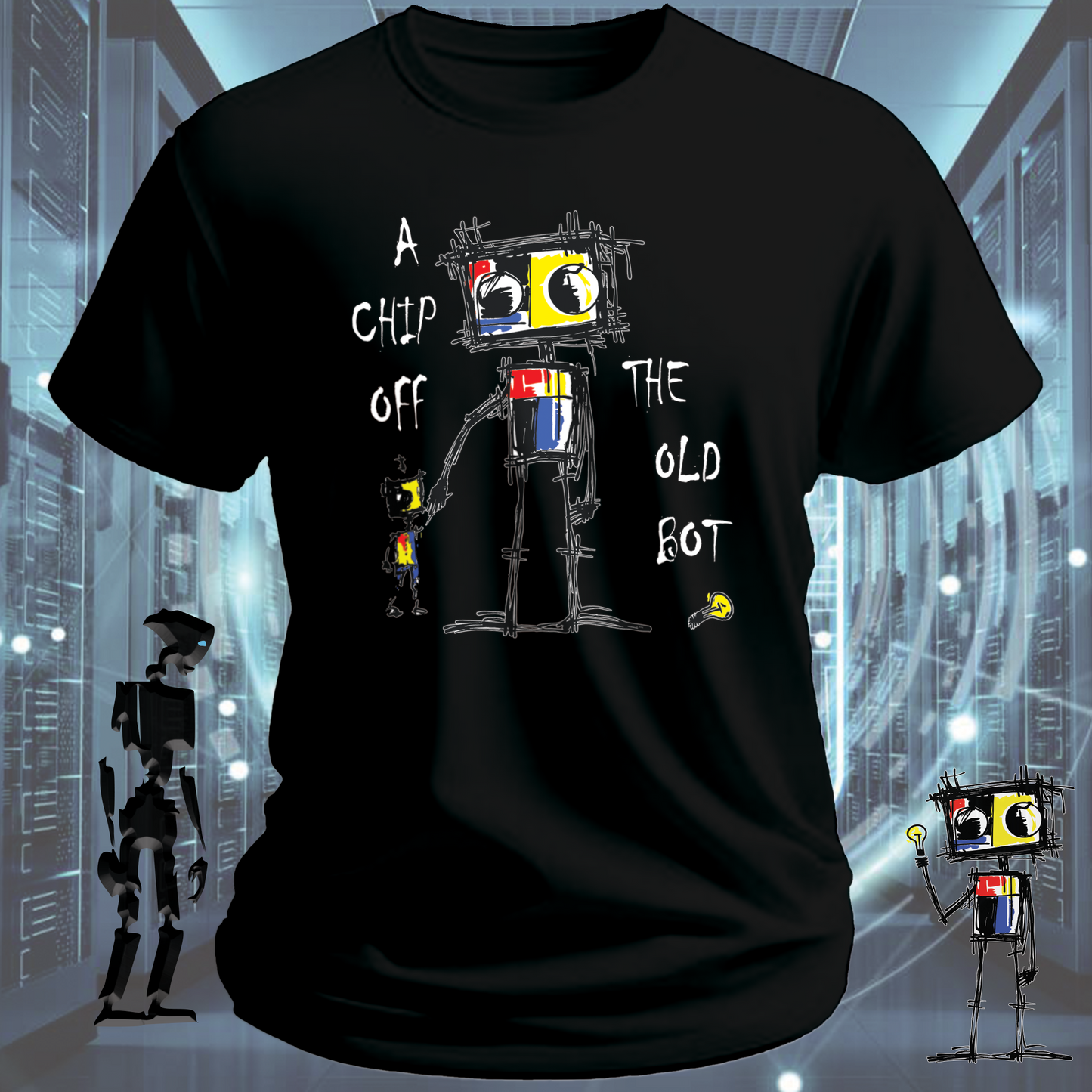 Chip Robot graphic t-shirt for electronics enthusiasts  Roboto range — lifestyle shot | inkit.design