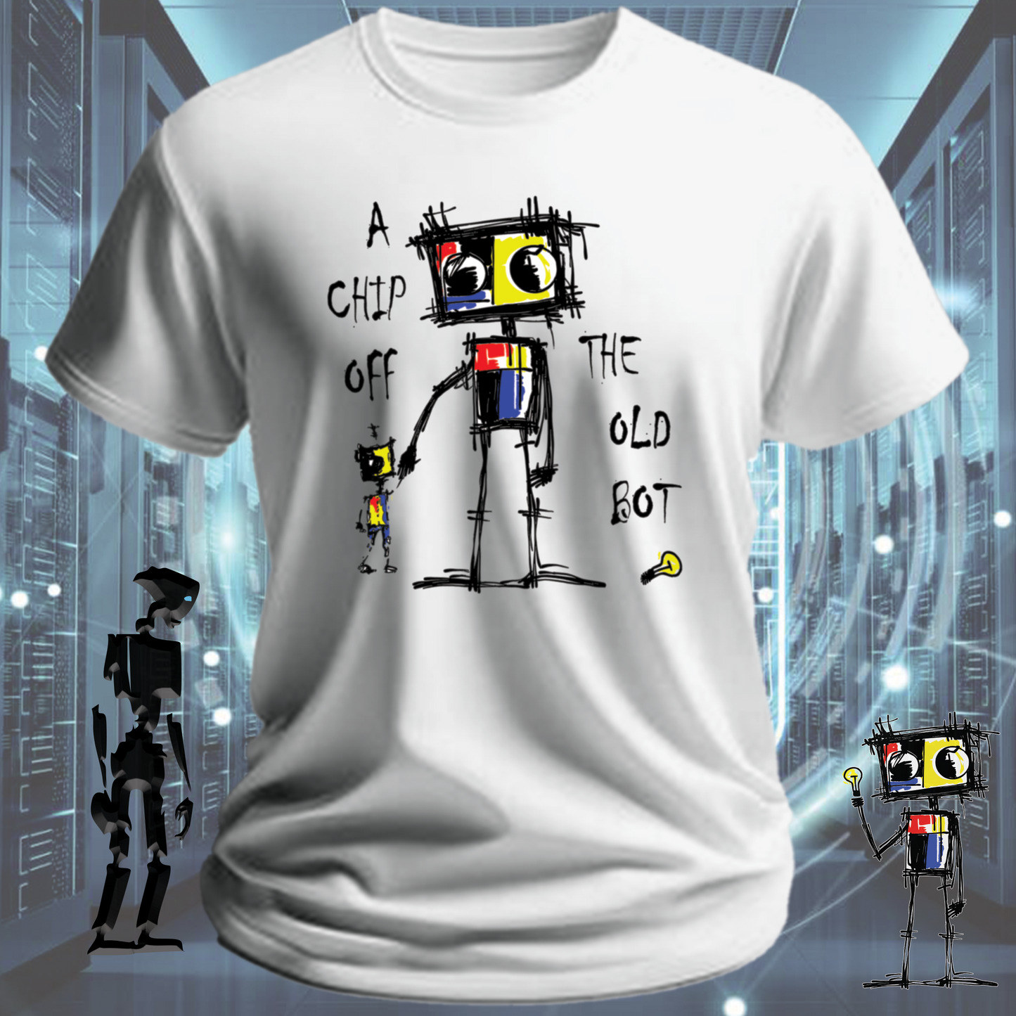 Chip Robot graphic t-shirt for electronics enthusiasts  Roboto range — back view | inkit.design