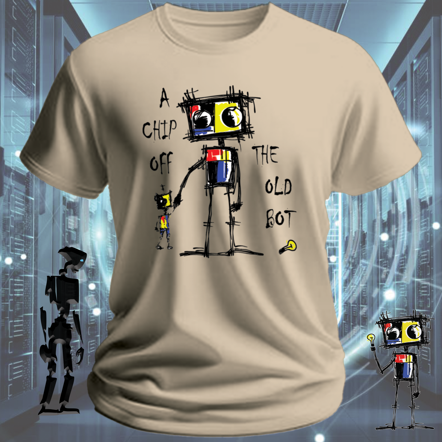 Chip Robot graphic t-shirt for electronics enthusiasts — inkit.design Roboto range