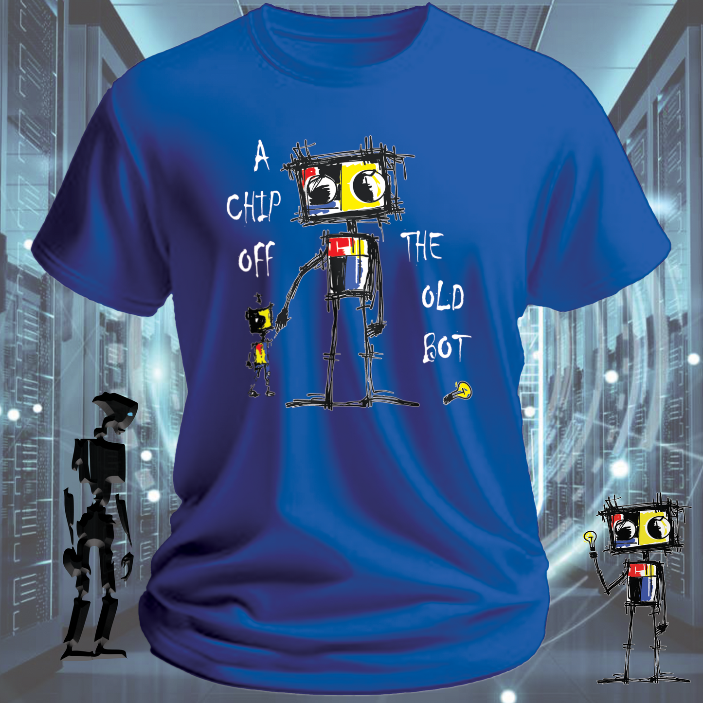 Chip Robot graphic t-shirt for electronics enthusiasts  Roboto range — flat lay | inkit.design