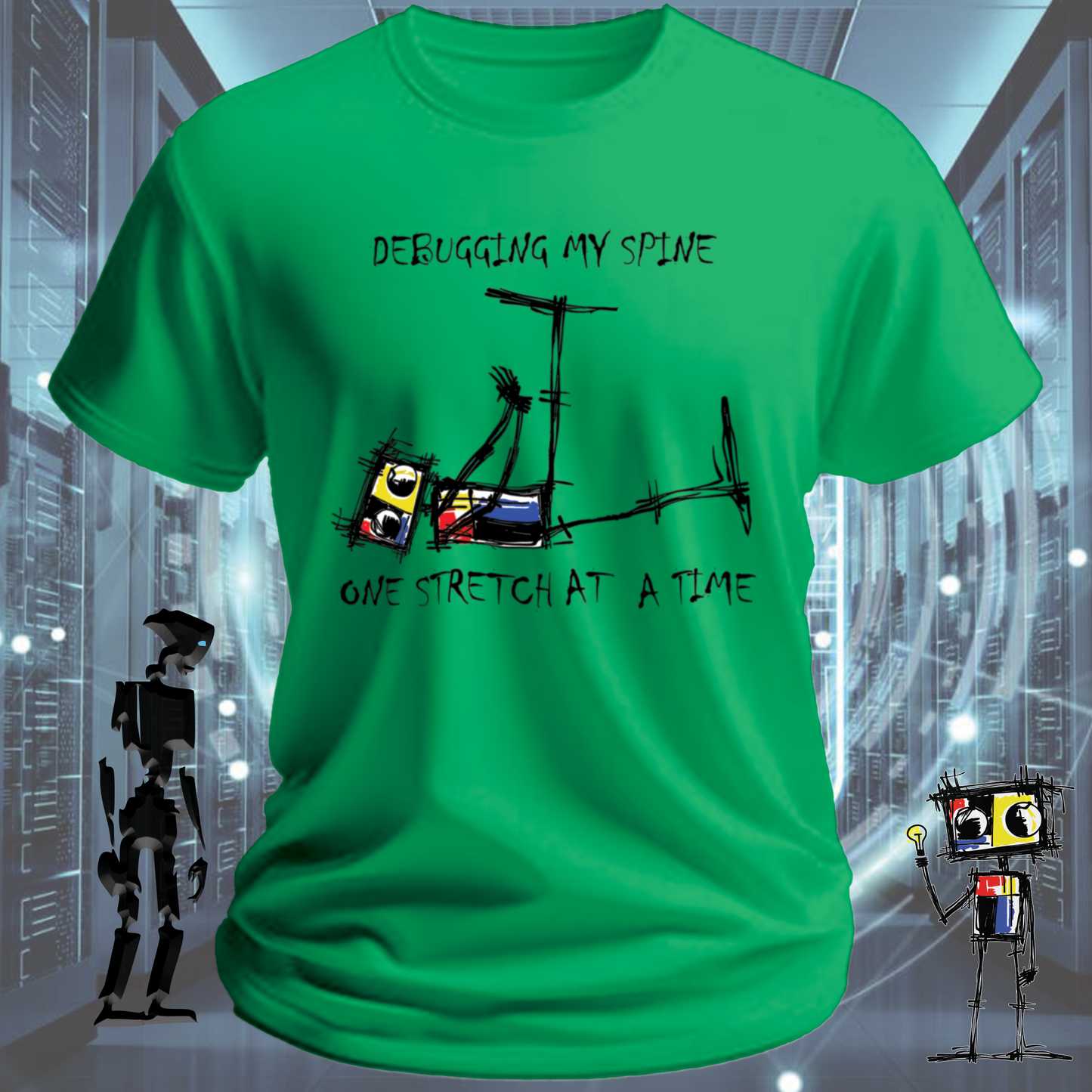 Debugging funny developer t-shirt for software engineers — worn view | inkit.design
