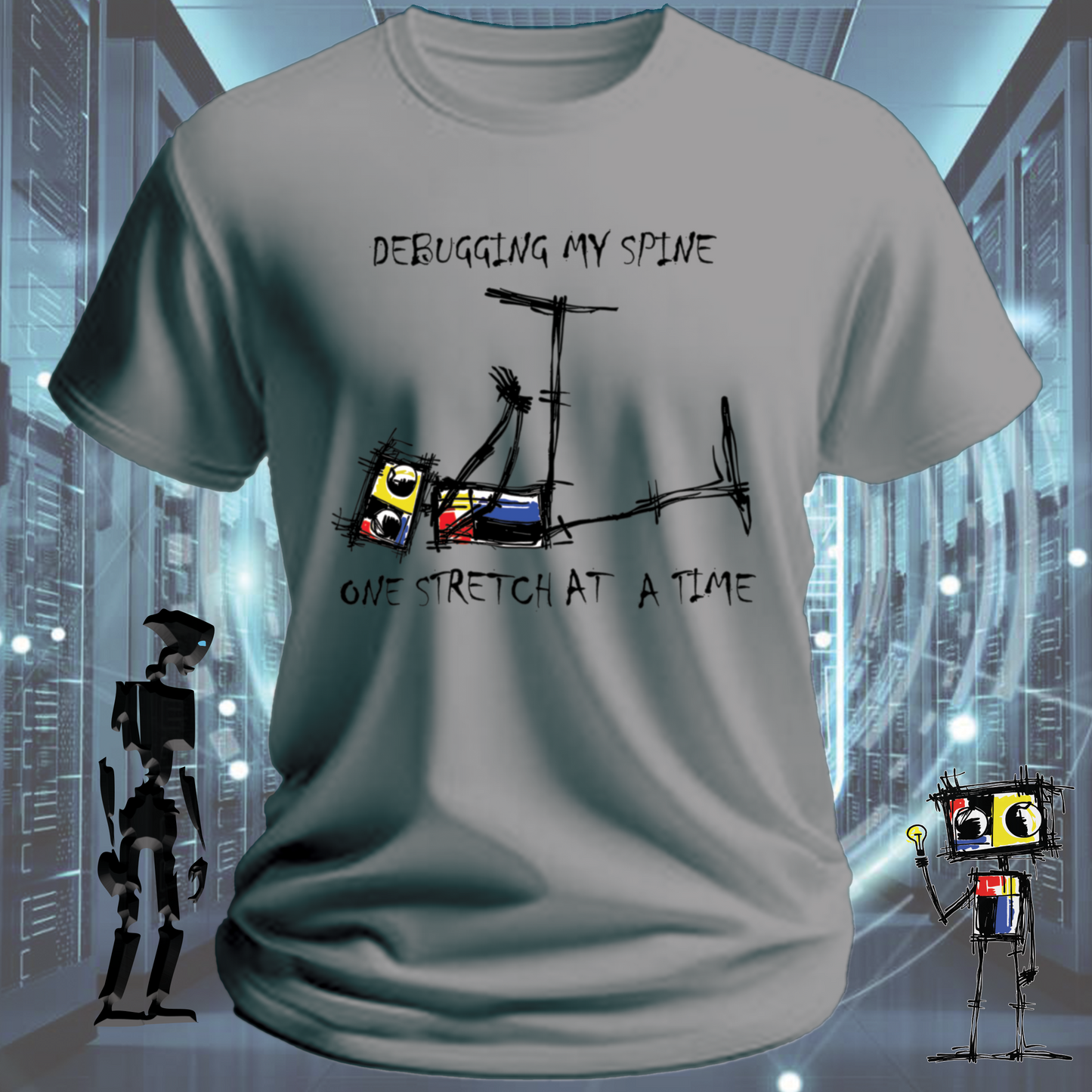 Debugging funny developer t-shirt for software engineers — back view | inkit.design