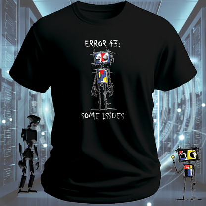 Error 43 funny IT t-shirt for hardware engineers and IT support — lifestyle shot | inkit.design