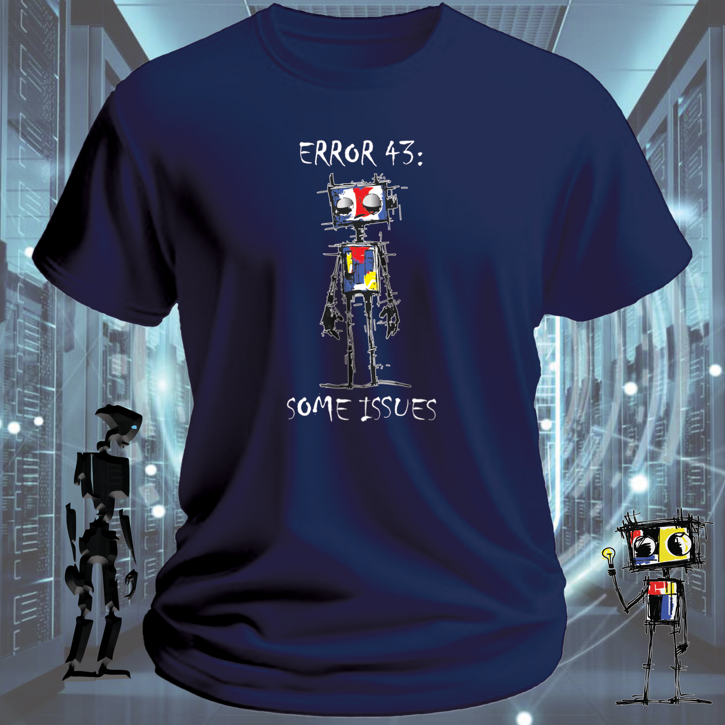 Error 43 funny IT t-shirt for hardware engineers and IT support — studio shot | inkit.design