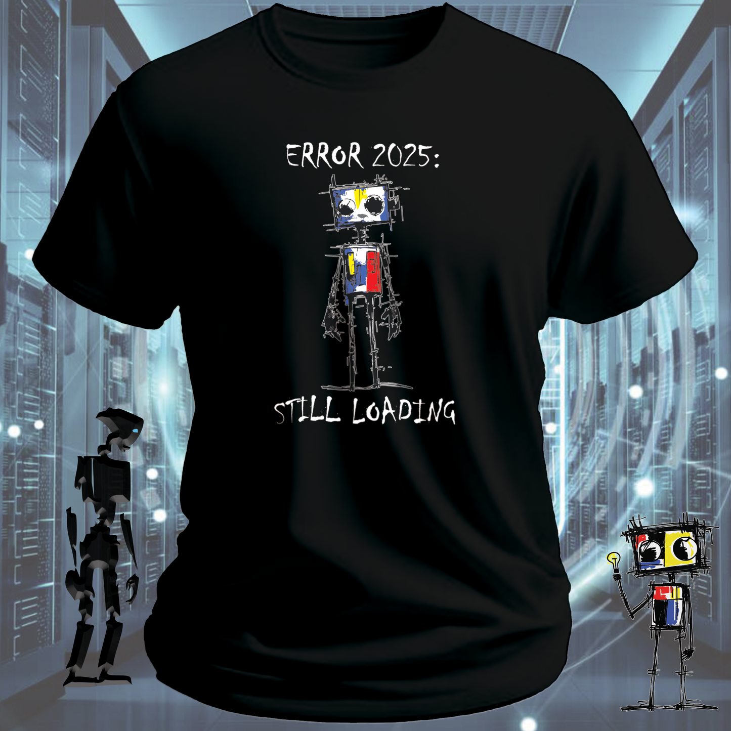 Error 2025 funny tech t-shirt for developers and IT professionals — detail view | inkit.design