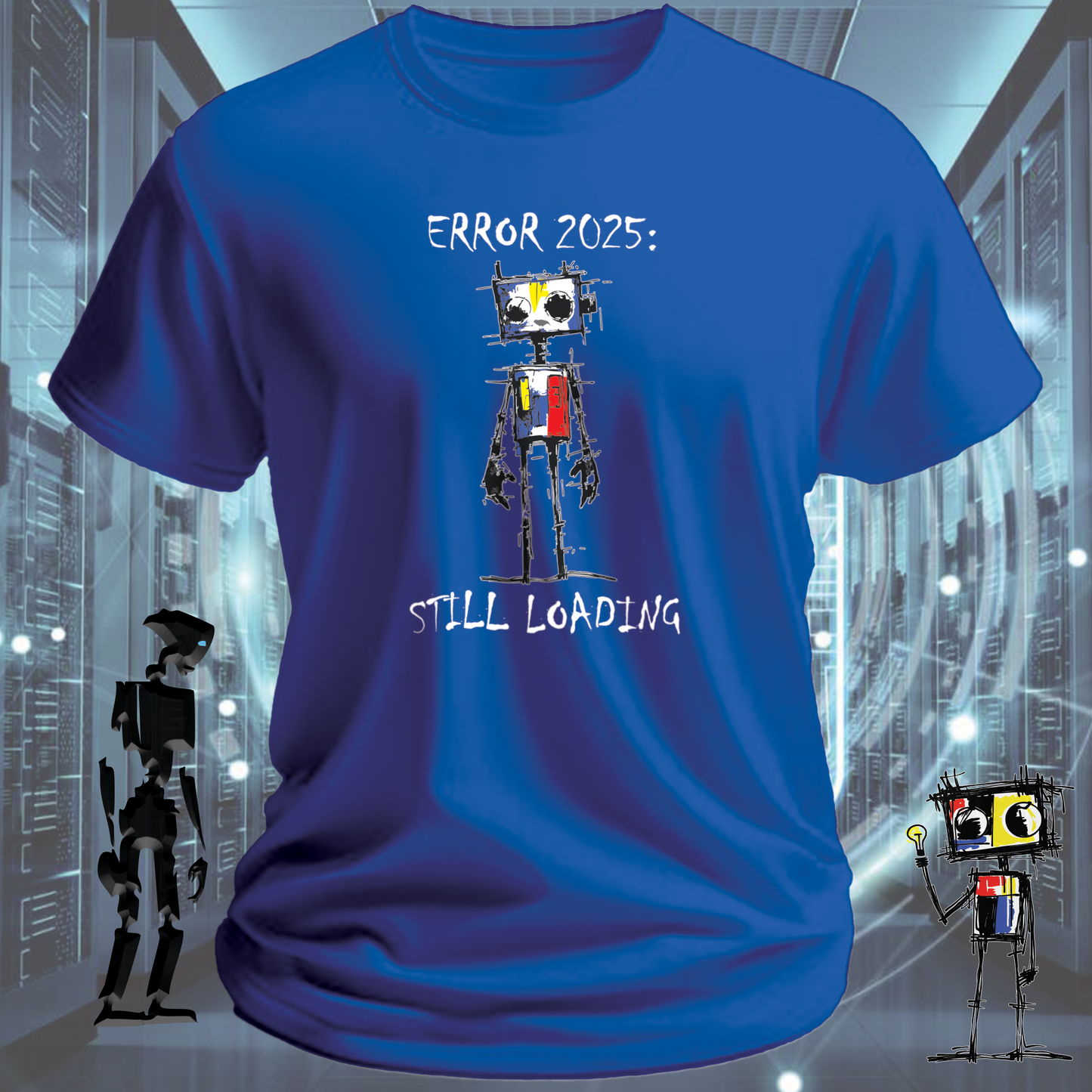 Error 2025 funny tech t-shirt for developers and IT professionals — flat lay | inkit.design