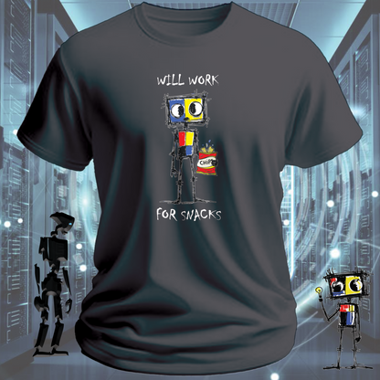 Will Work For funny tech t-shirt for IT professionals and developers — close up | inkit.design