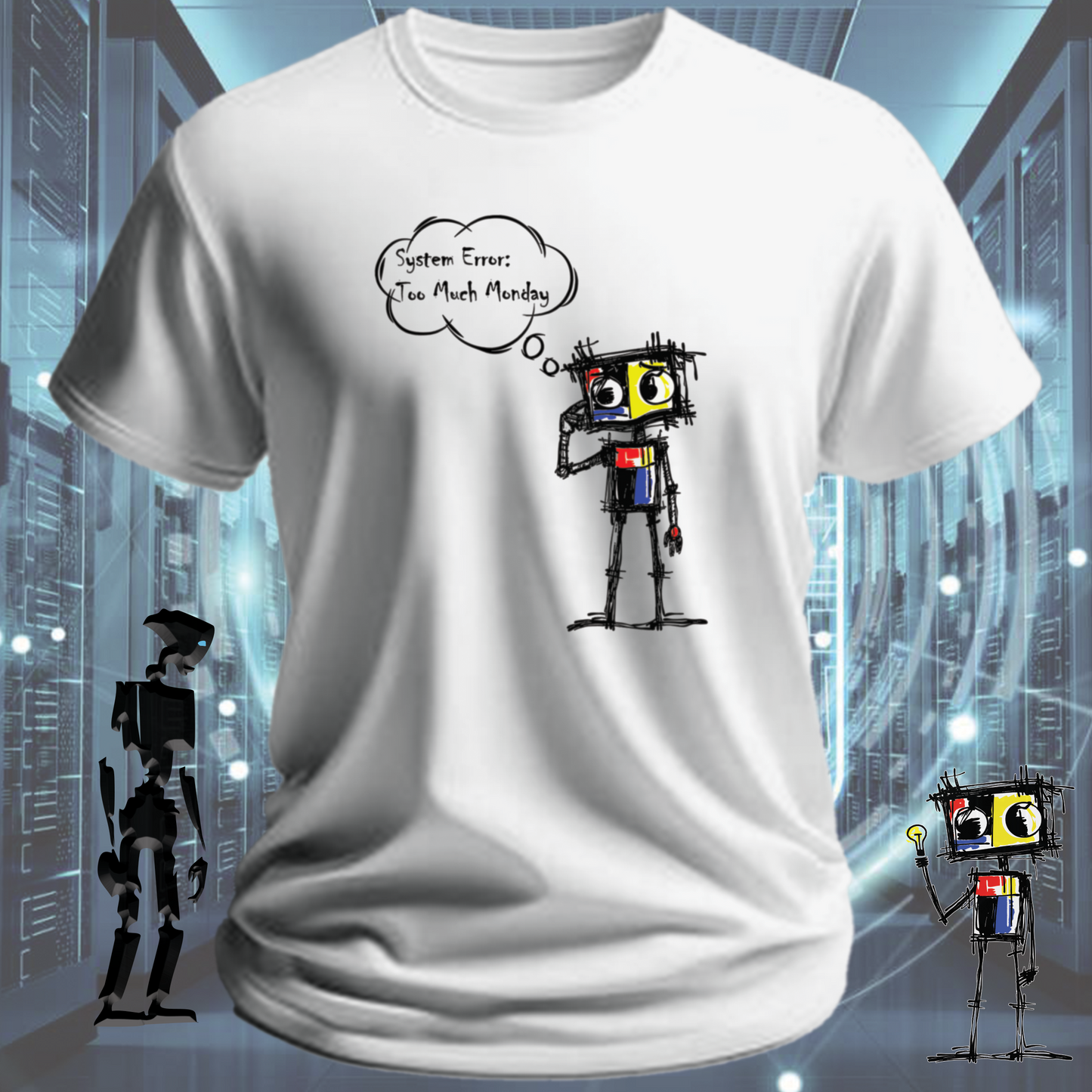 System Error funny IT t-shirt for developers and sysadmins — flat lay | inkit.design